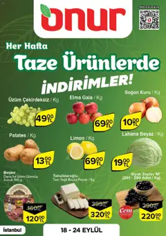 18.09.2025 tarihinden itibaren geçerli olan Onur Market kataloğu önizlemesi