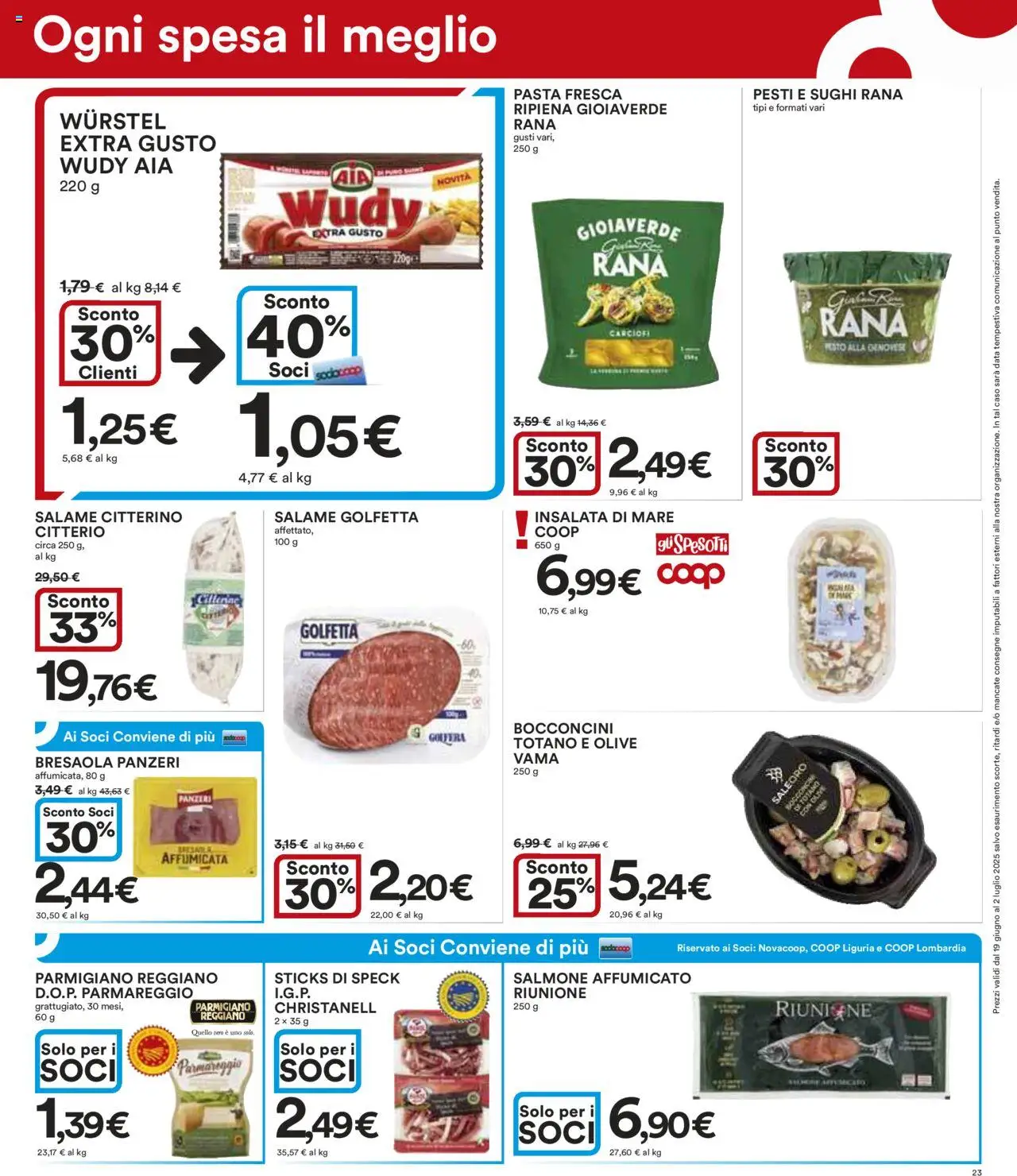 Volantino Ipercoop del 19.06.2025 | Pagina: 23 | Prodotti: Salmone affumicato, Salame, Bresaola, Olive