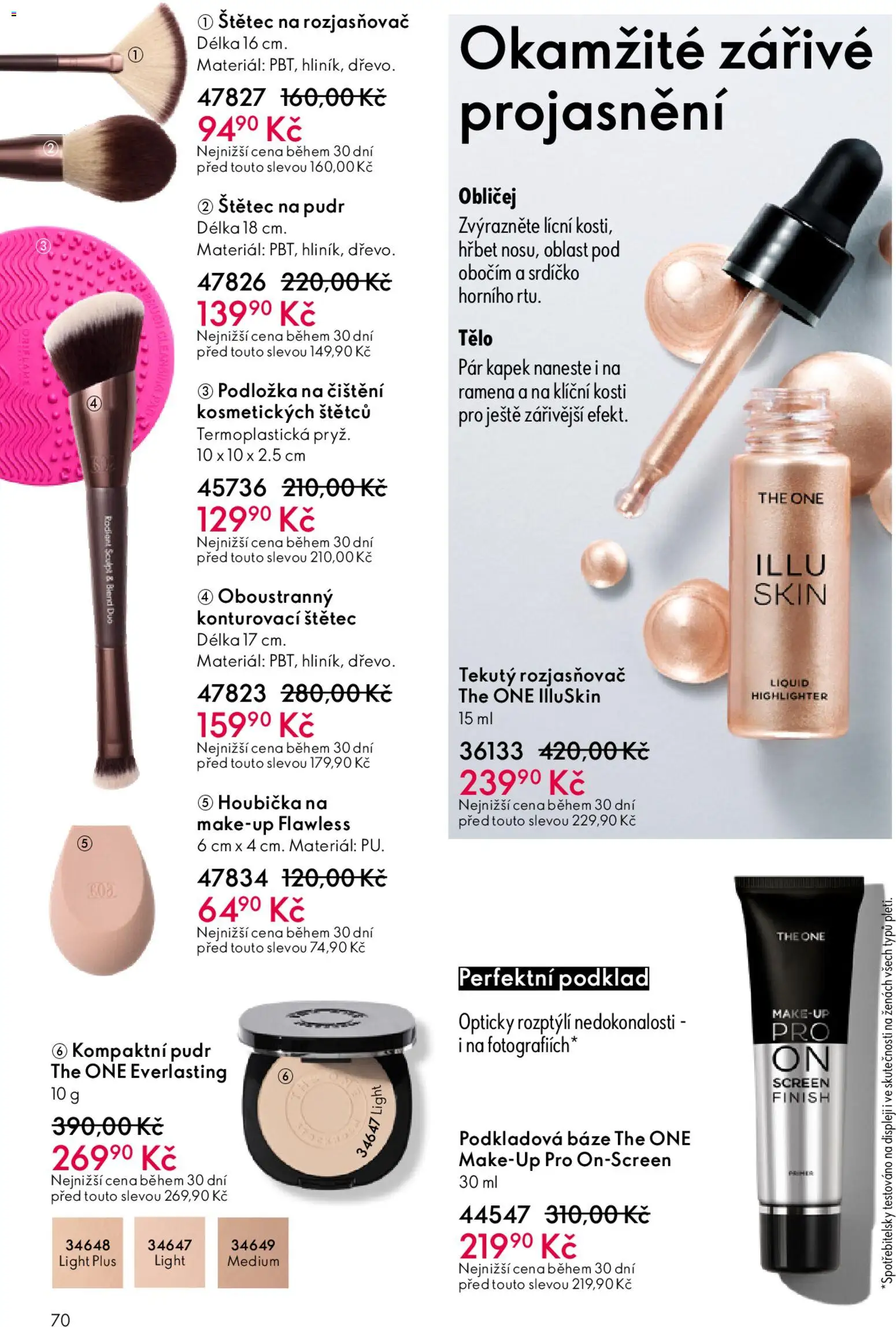 Oriflame katalog č. 04/2026 od 04.03.2026 | Strana: 70 | Produkty: Houbička, Pudr, Rozjasňovač, Štětec