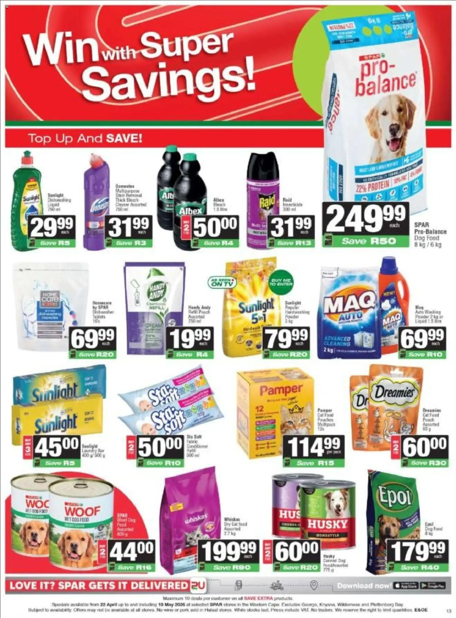 New Spar catalogue – valid from 22.04.2026 | Page: 13 | Products: Detergente líquido, Cat food, Dog food