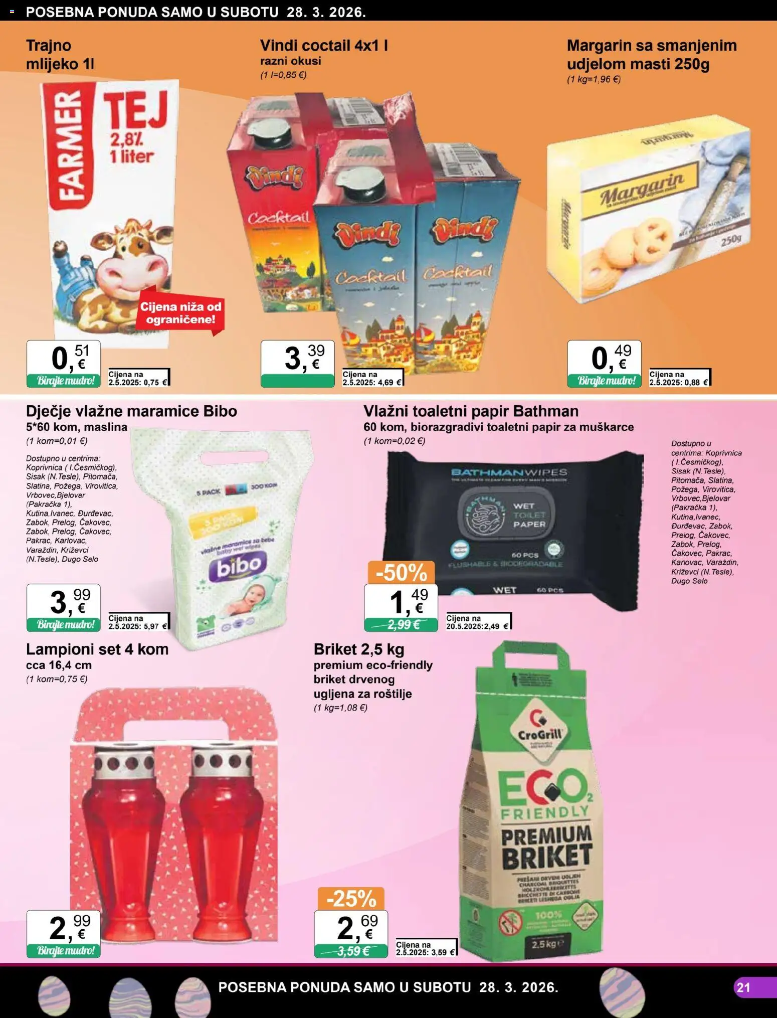 KTC katalog | vrijedi od 25.03.2026 | Stranica: 21 | Proizvodi: Vlažne maramice, Mlijeko, Margarin, Toaletni papir