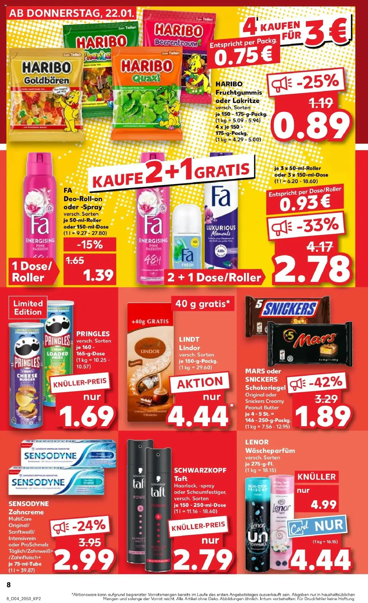 Kaufland prospekt Freising	 – gültig ab 22.01.2026 | Seite: 8 | Produkte: Haribo, Butter, Mars, Pringles