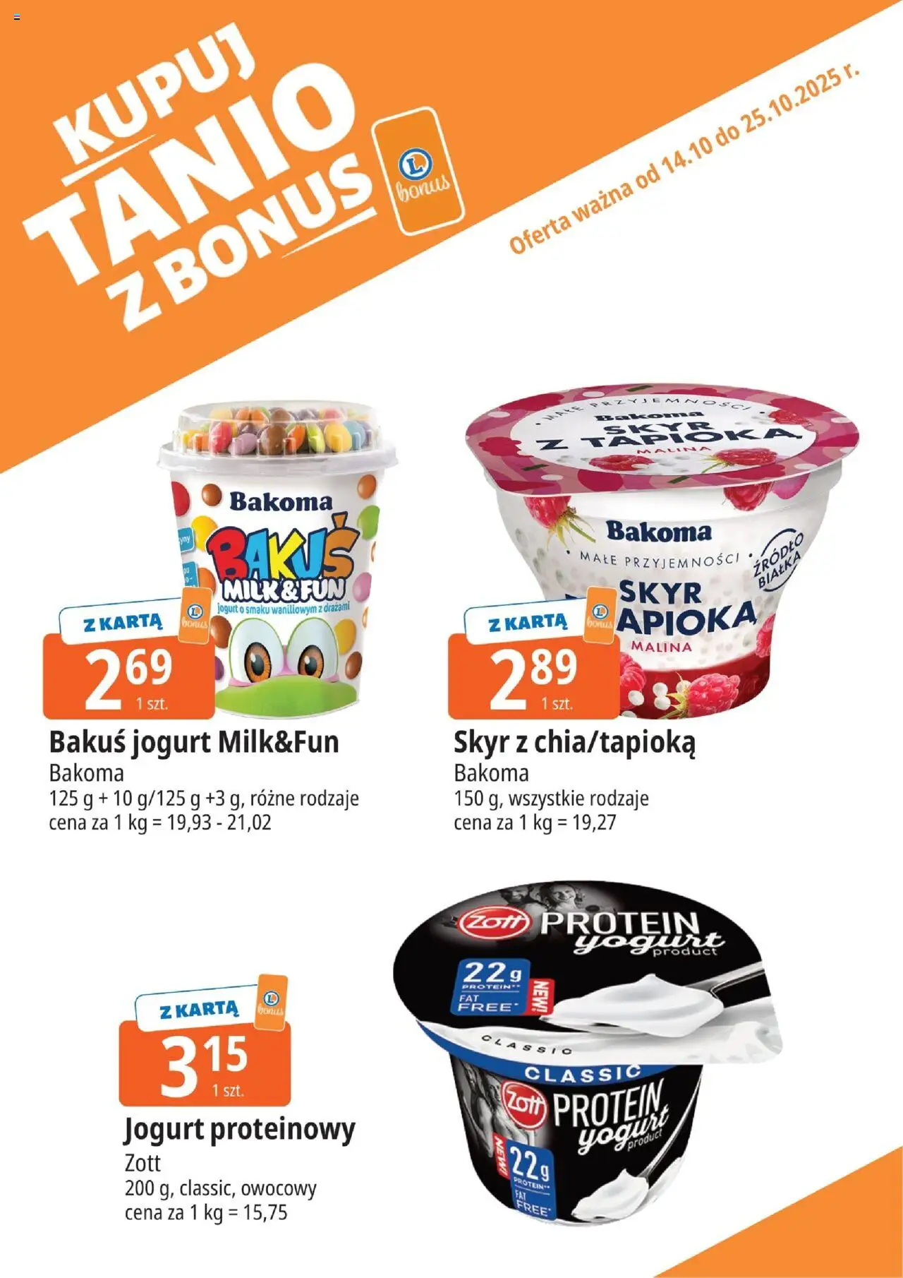 E.Leclerc Gazetka - Warszawa Jerozolimskie kupony dodatkowe od 14.10.2025 | Strona: 4 | Produkty: Karta, Malina, Jogurt, Skyr