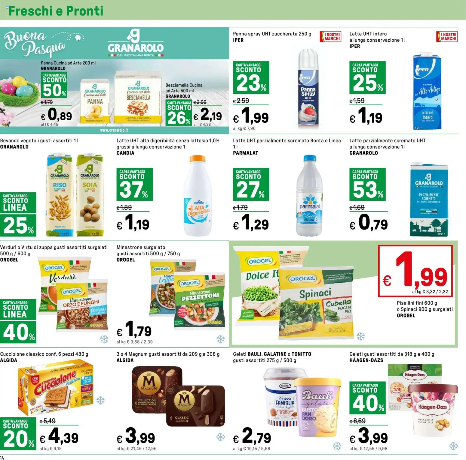 Volantino Iper del 19.03.2026 | Pagina: 14 | Prodotti: Funghi, Spinaci, Latte parzialmente scremato, Stracciatella