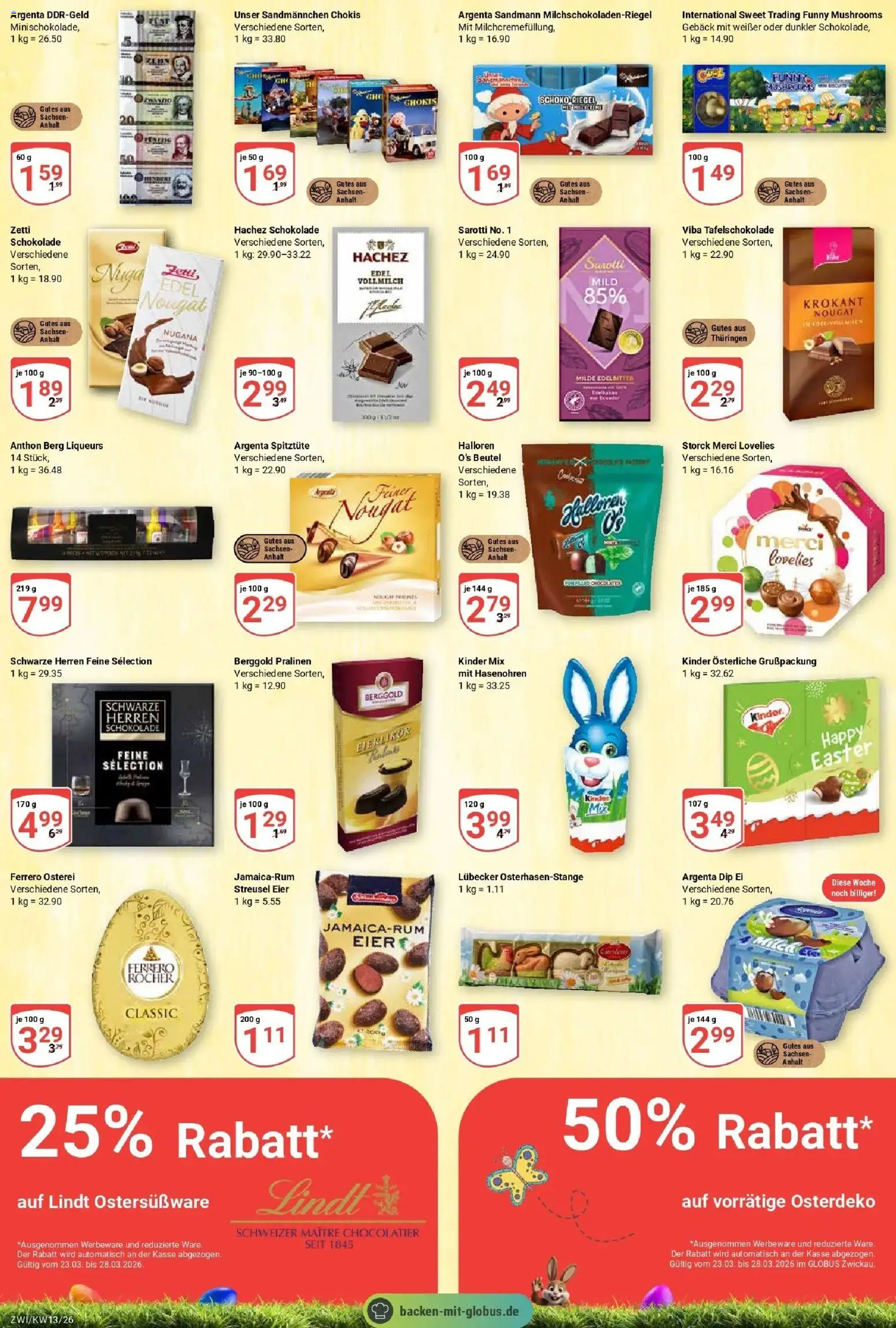 Globus prospekt Zwickau	 – gültig ab 23.03.2026 | Seite: 17 | Produkte: Kinder schokolade, Merci, Eier, Schokolade