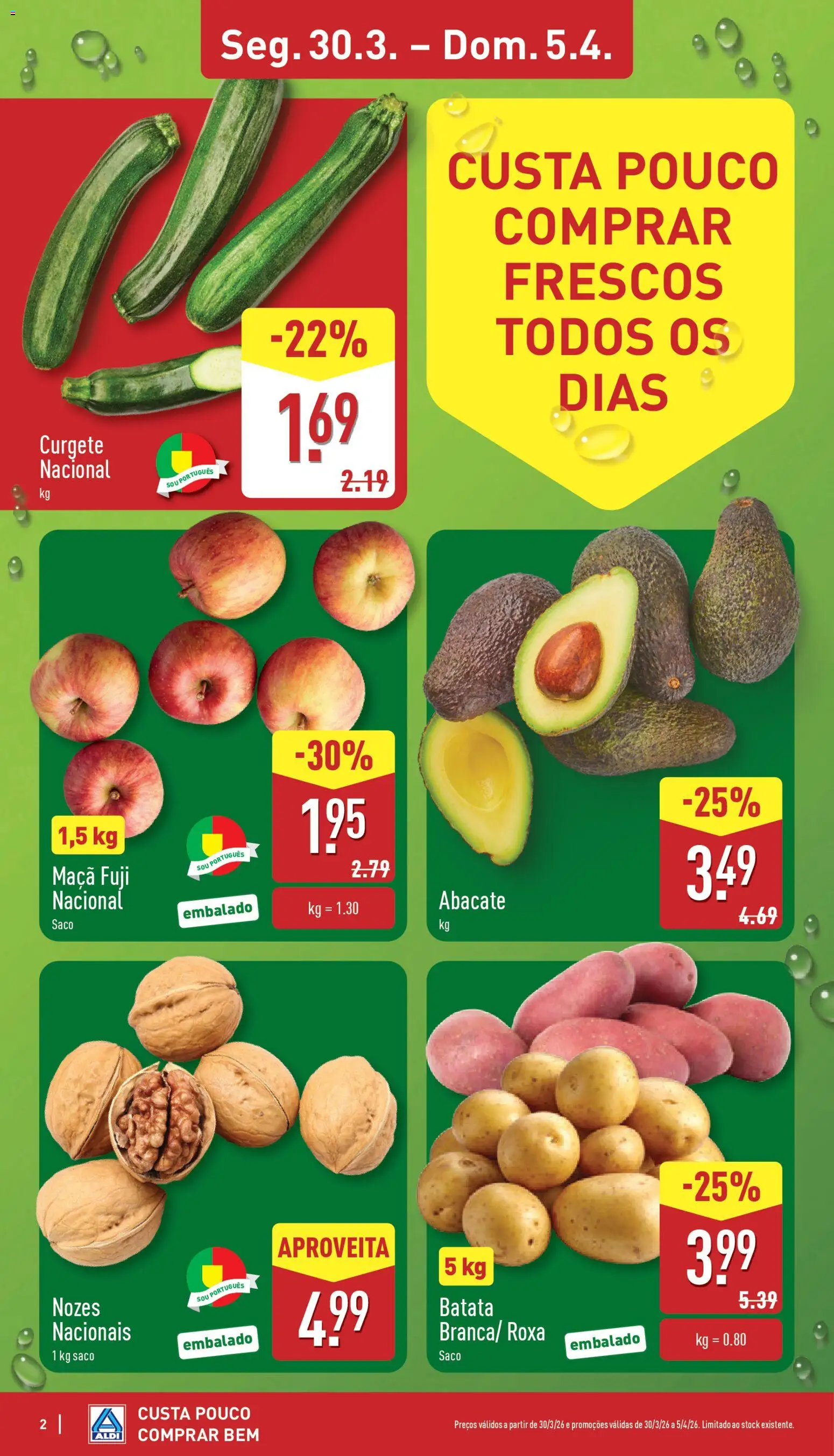 Aldi folheto │ válido de 30.03.2026 | Página: 2 | Produtos: Batata, Curgete, Abacate, Nozes