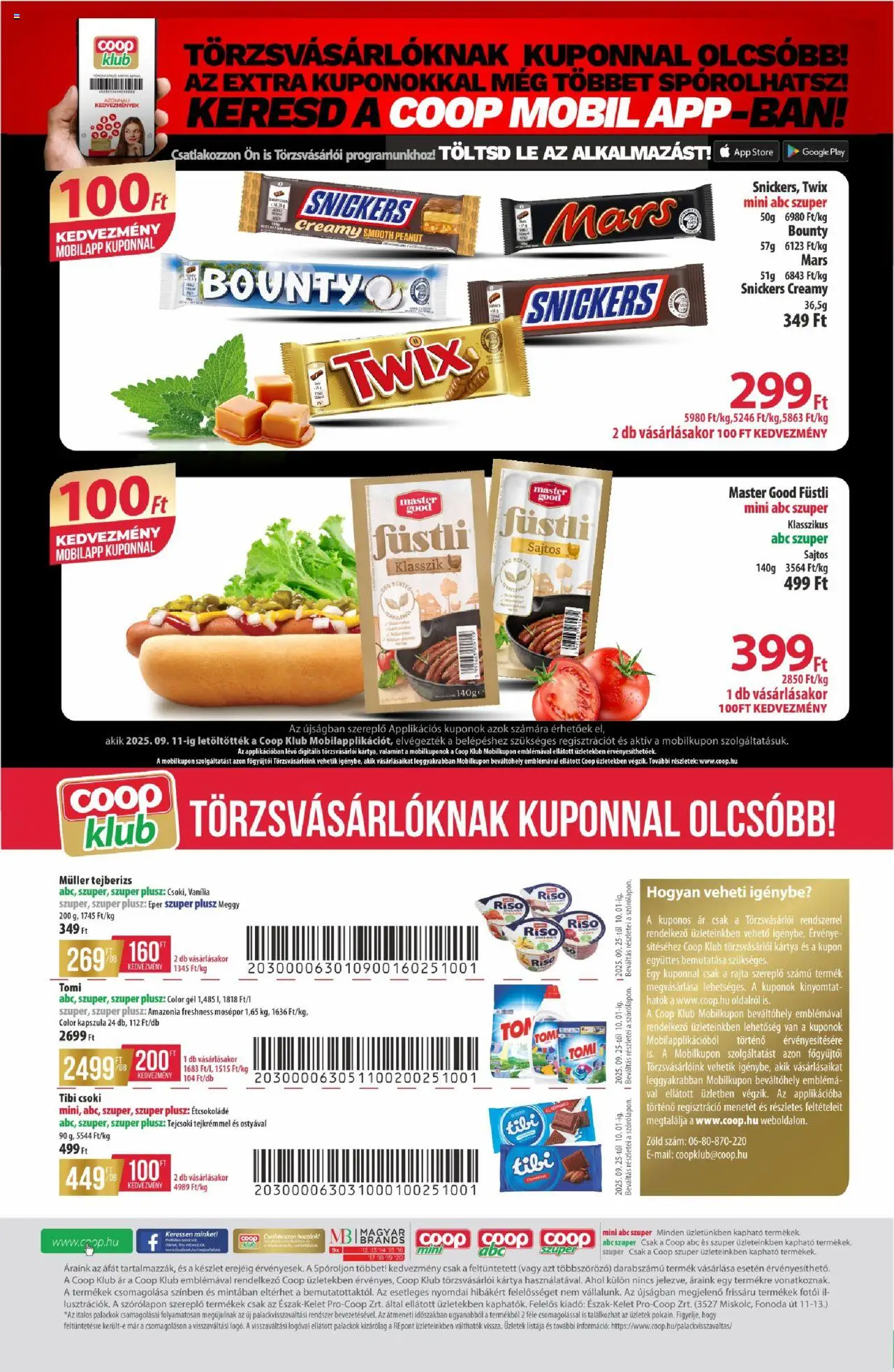 COOP akciós ujság - amely érvényes a következő dátumtól: 25.09.2025 | Oldal: 12 | Termékek: Tejberizs, Étcsokoládé, Snickers, Eper
