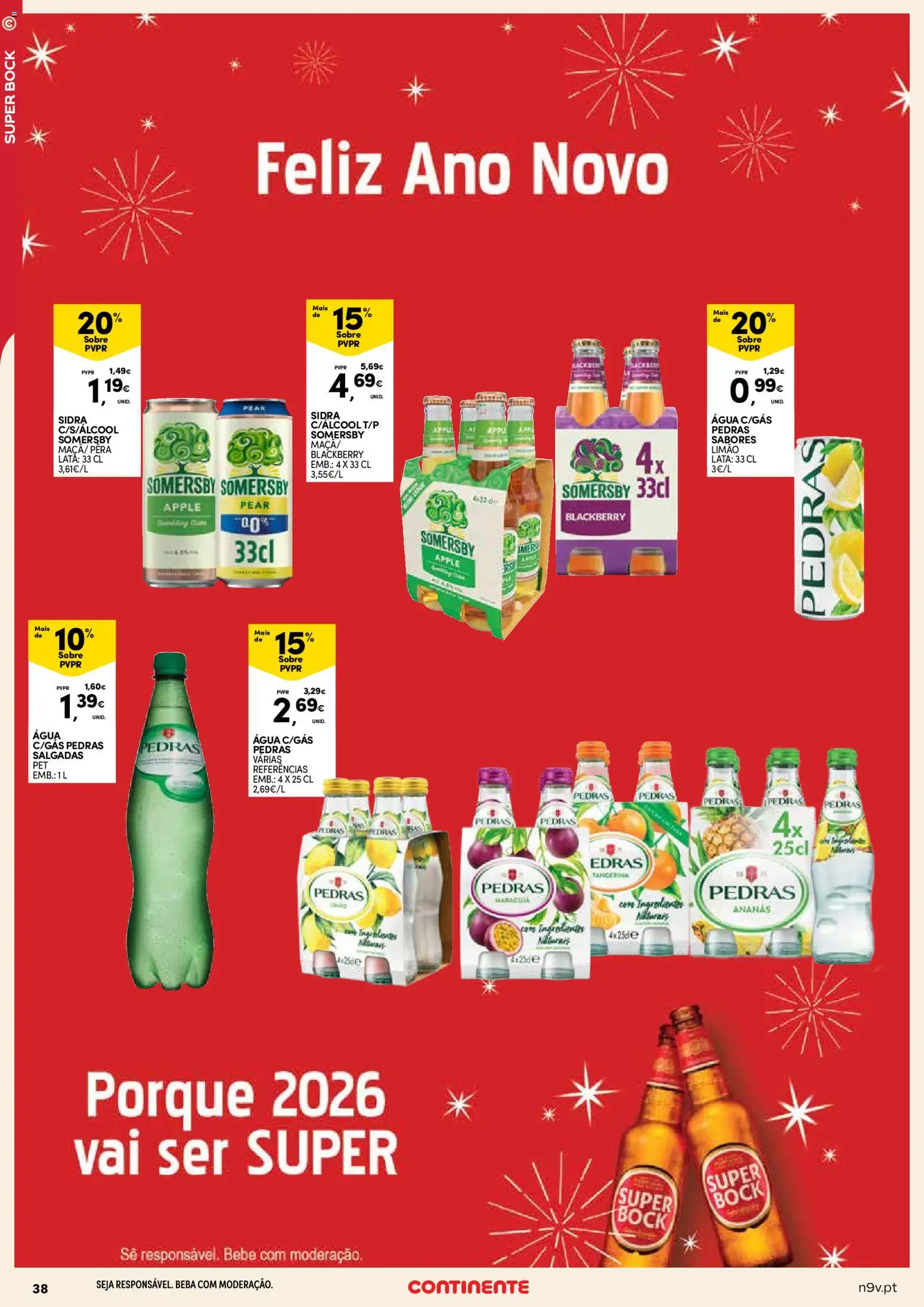 Continente - Açores: Natal │ válido de 11.12.2025 | Página: 38 | Produtos: Agua, Super bock, Somersby, Água com gás