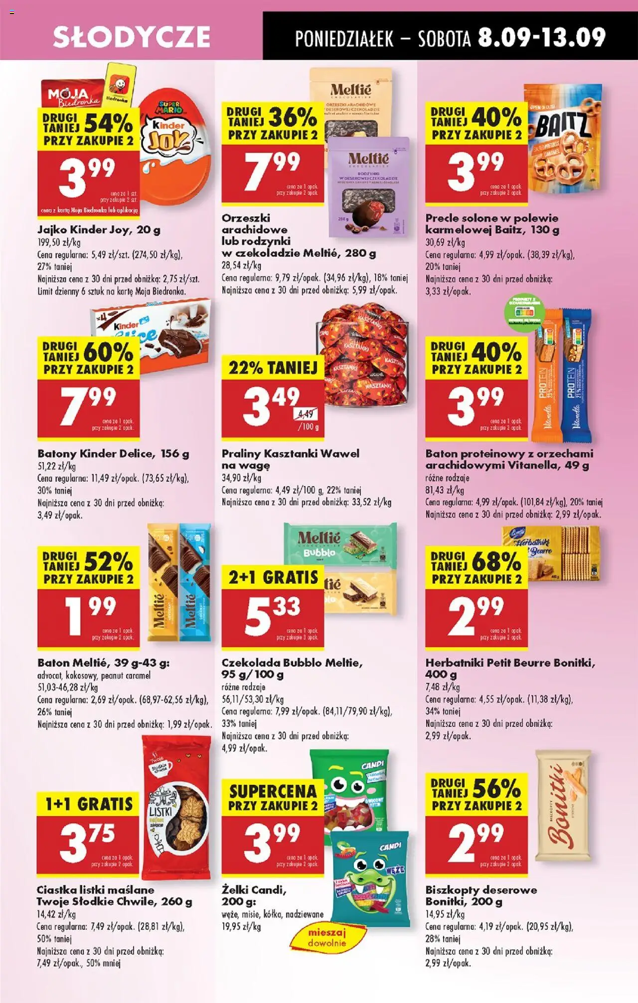 Biedronka gazetka od 08.09.2025 | Strona: 47 | Produkty: Słodycze, Żelki, Rodzynki w czekoladzie, Rodzynki