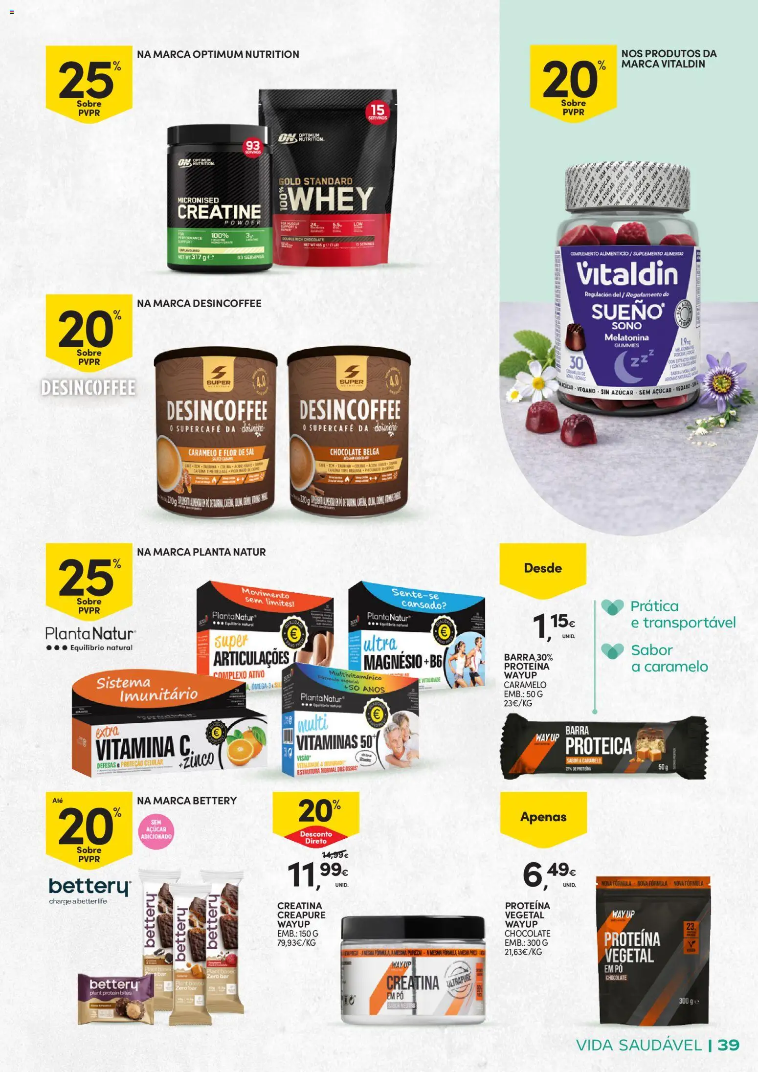Continente - Vida Saudável: Passe a comer melhor │ válido de 20.01.2026 | Página: 39 | Produtos: Creatina, Chocolate, Melatonina, Açúcar