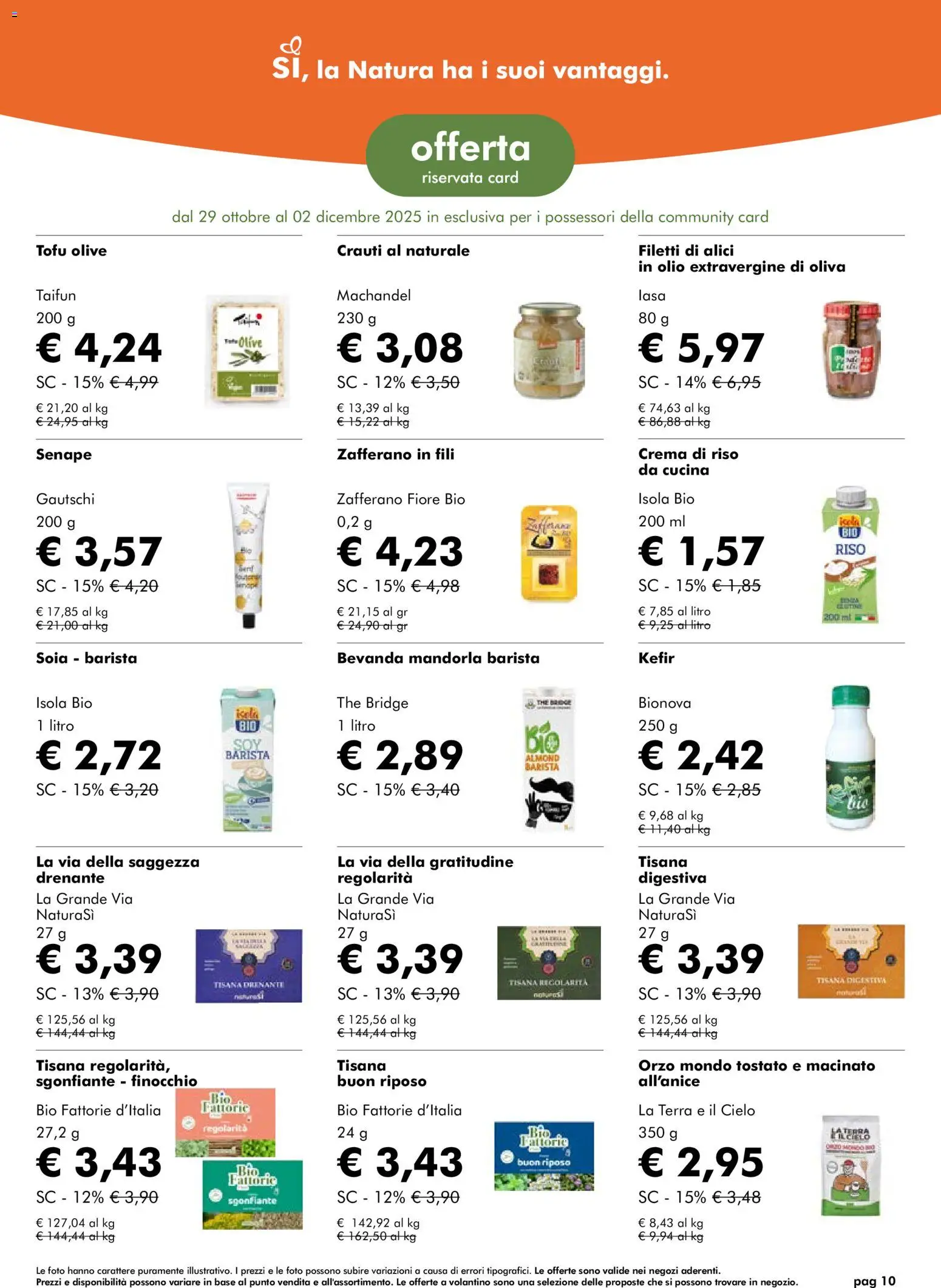 Volantino Natura Sì del 29.10.2025 | Pagina: 15 | Prodotti: Olio, Tofu, The, Alici