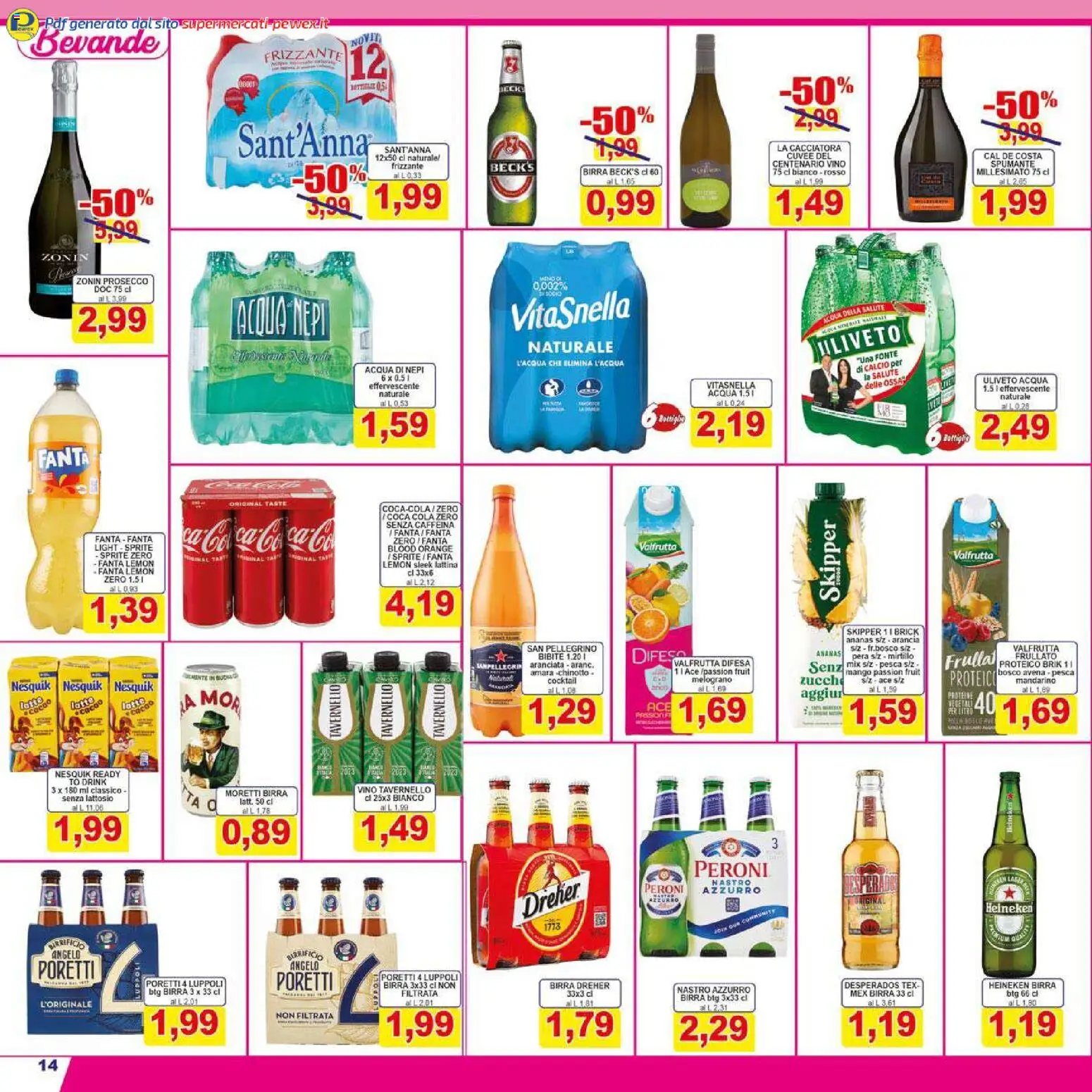 Volantino Pewex del 26.01.2026 | Pagina: 14 | Prodotti: Vino, Pesca, Spumante, Arancia