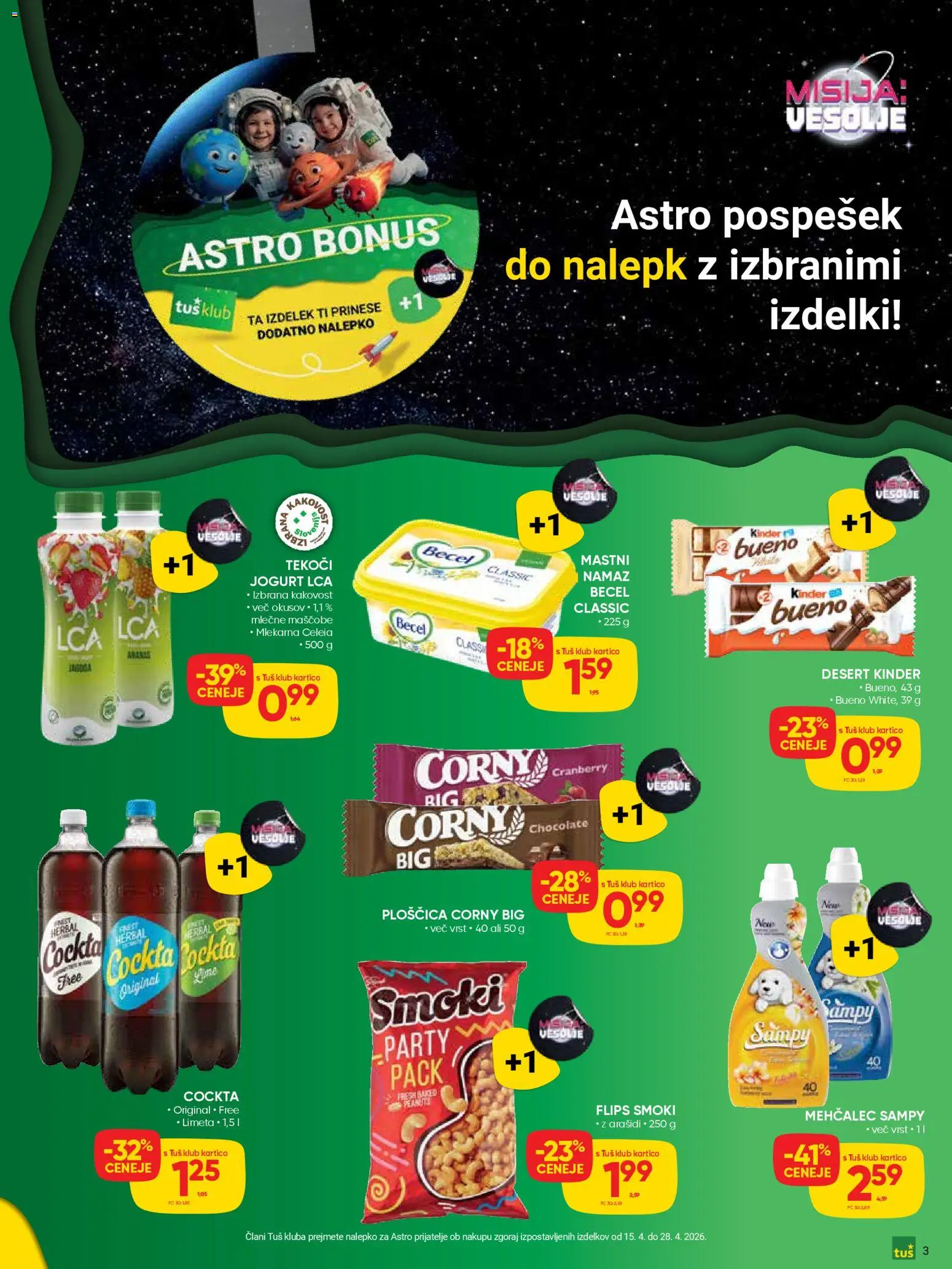 Novi Tuš katalog ponudbe – veljaven od 15.04.2026 | Stran: 3 | Izdelki: Limeta, Mehčalec, Namaz, Jogurt