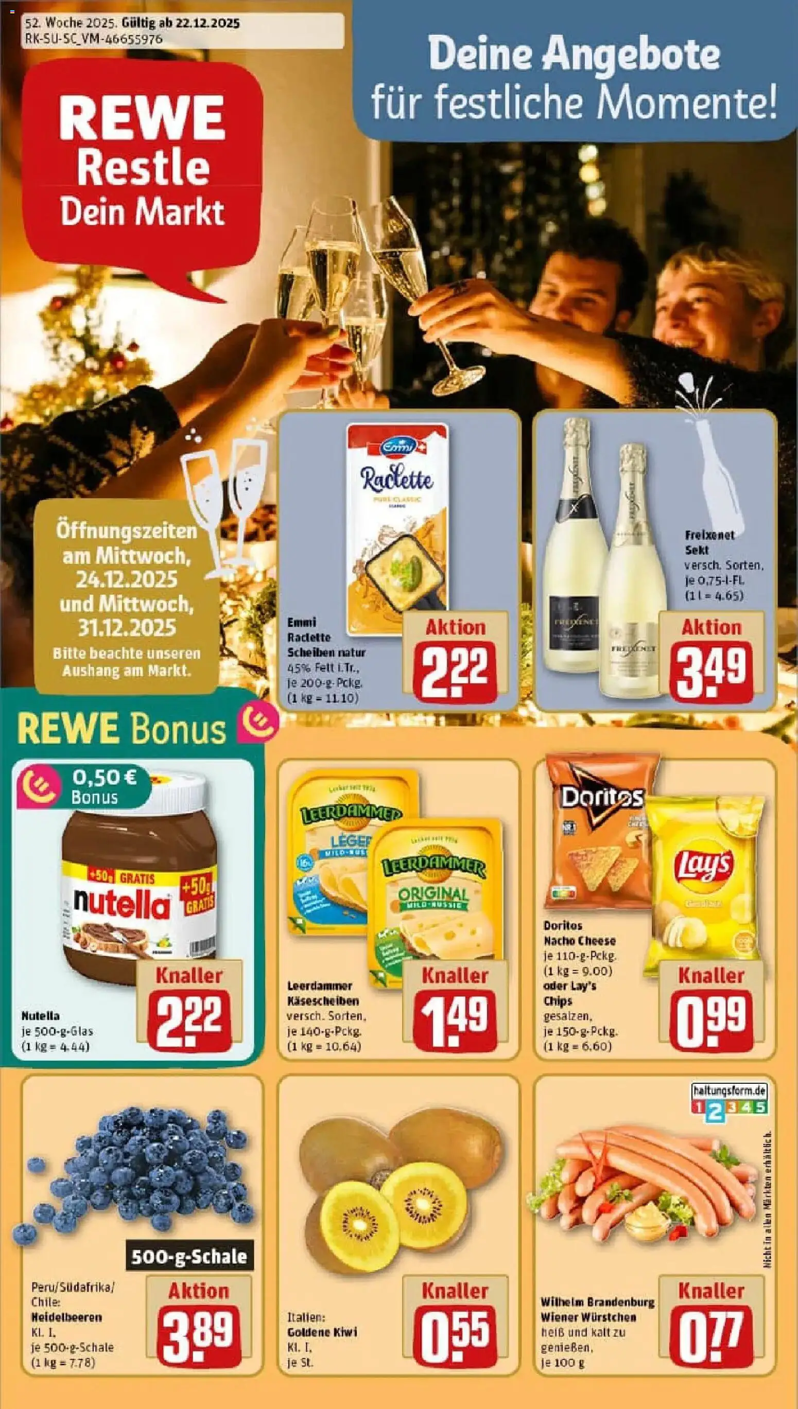 Rewe prospekt Eurasburg	 – gültig ab 22.12.2025 | Seite: 1 | Produkte: Wiener wurstchen, Sekt, Nutella, Heidelbeeren