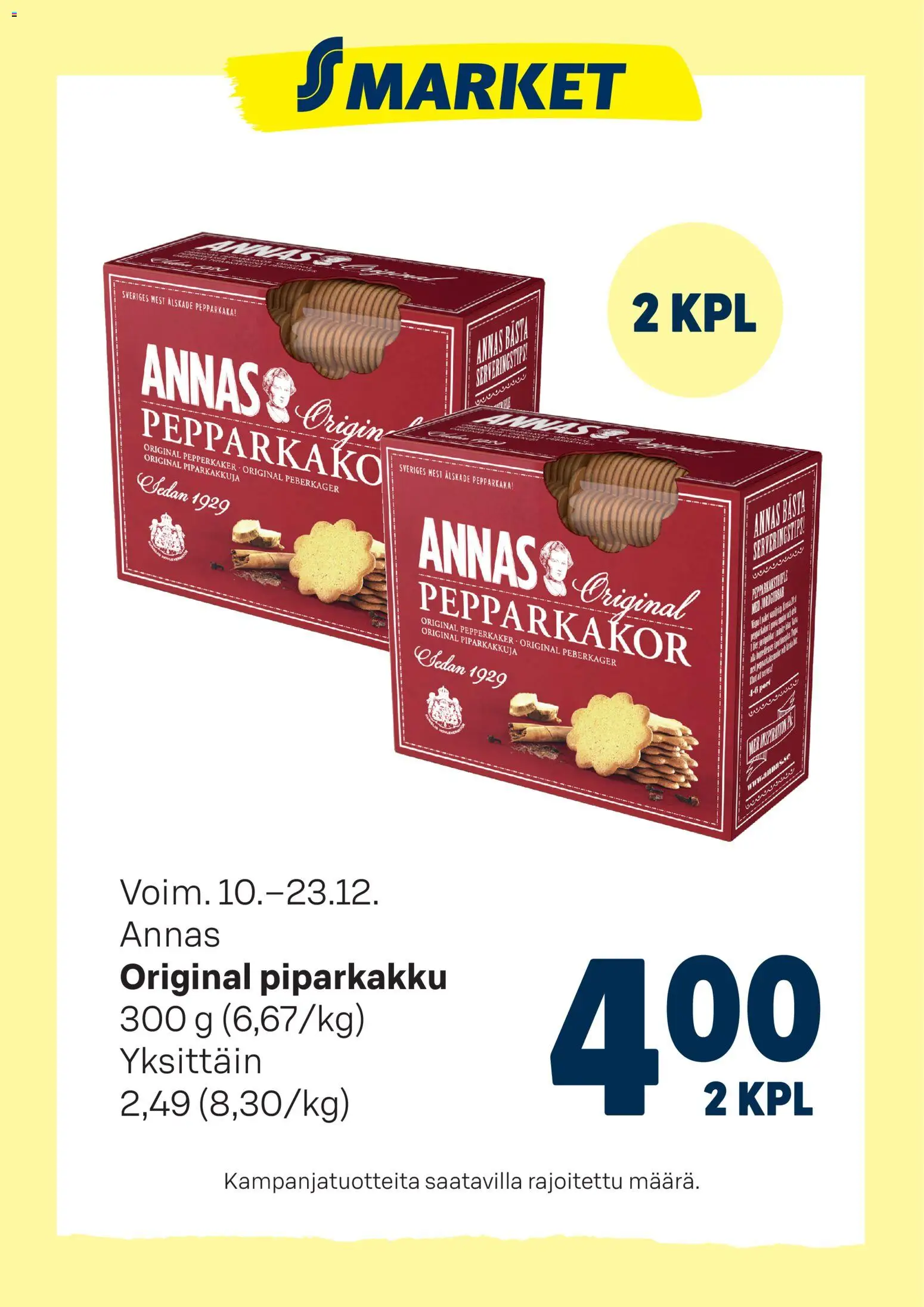 S-market tarjoukset Annas Original piparkakku – voimassa 10.12.2025 alkaen | Sivu: 1