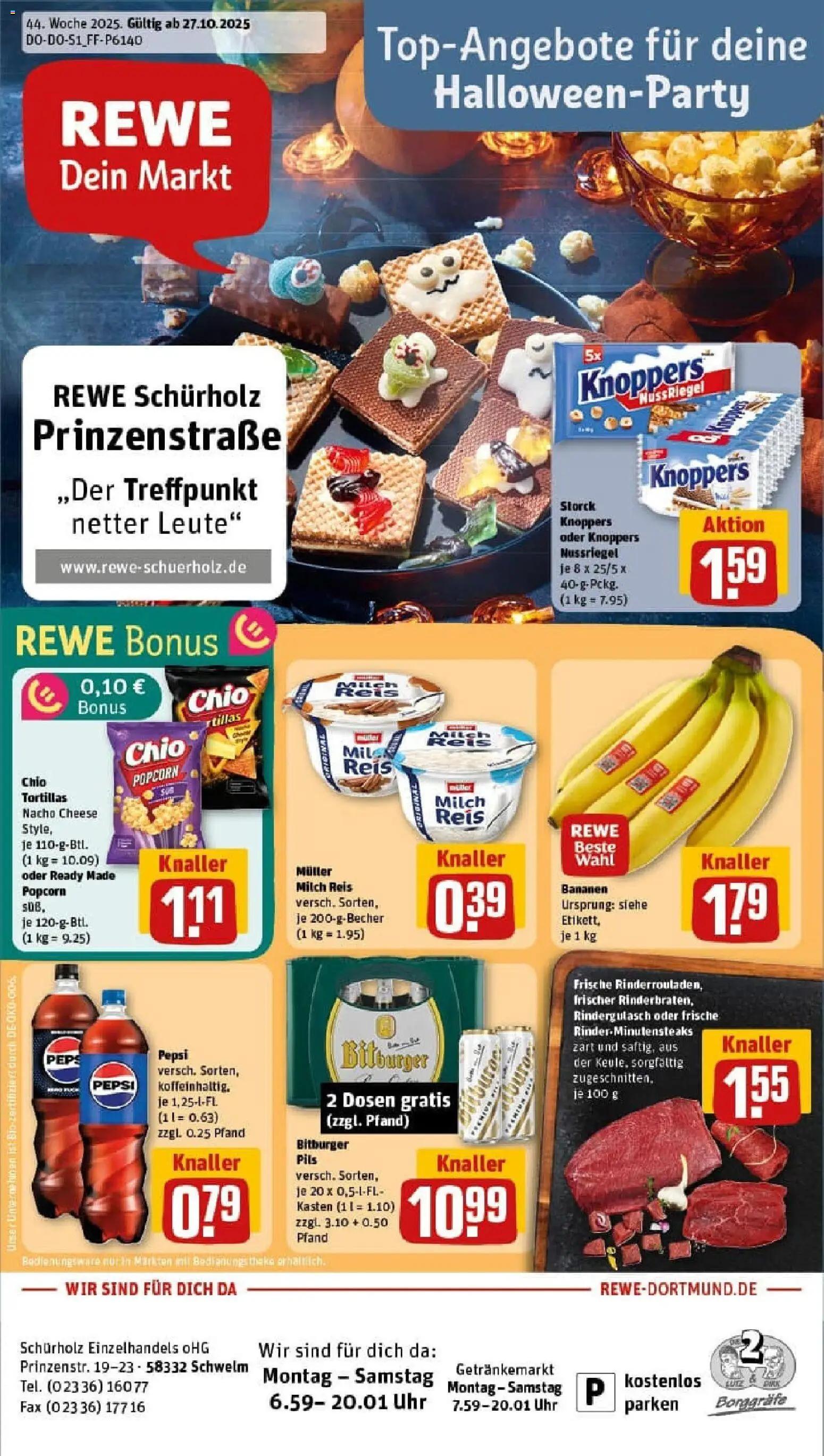 Rewe prospekt Schwelm	 – gültig ab 26.10.2025 | Seite: 1 | Produkte: Bitburger, Theke, Bananen, Knoppers