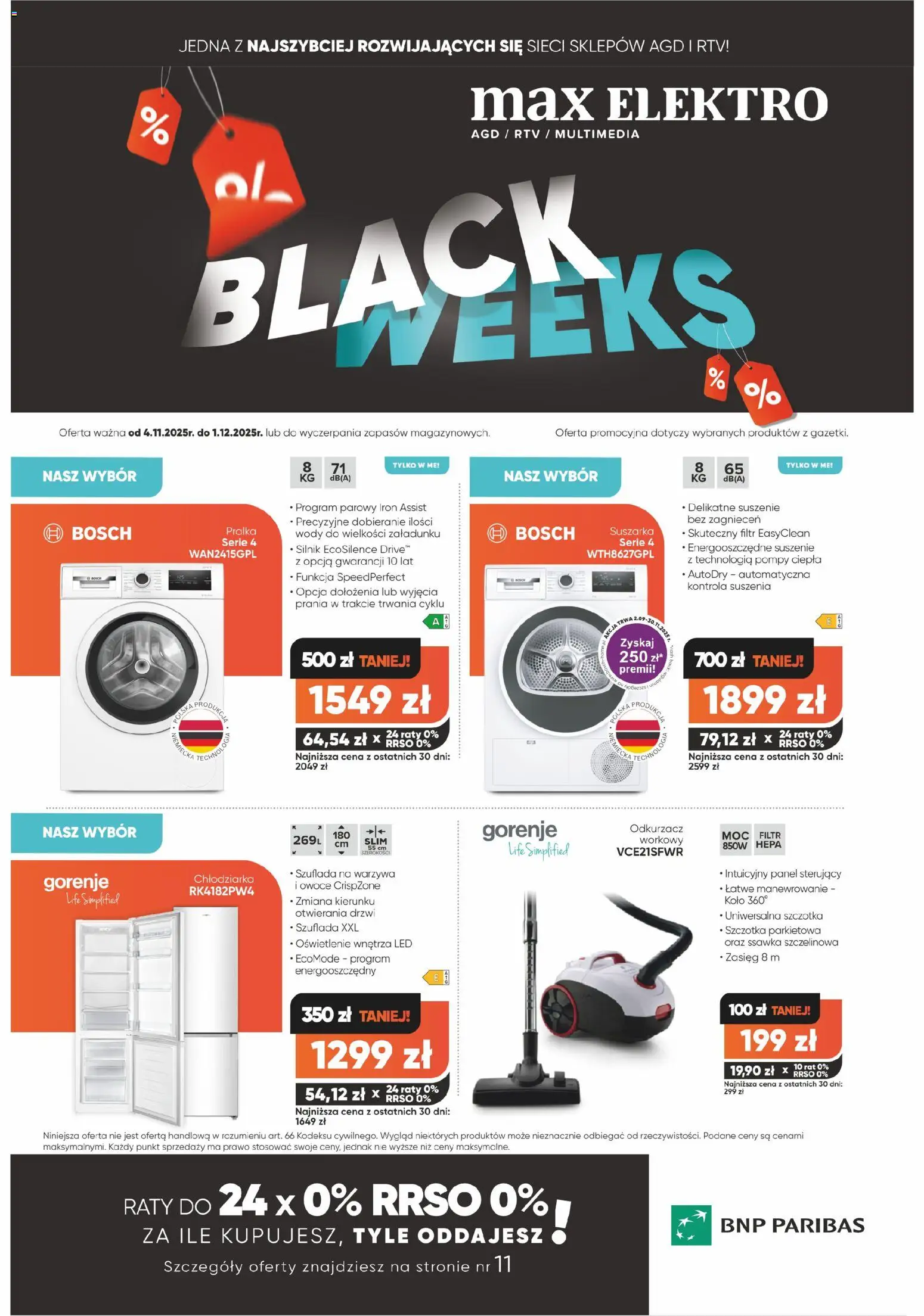 Max elektro Black Friday od 04.11.2025 | Strona: 1 | Produkty: Pralka, Suszarka, Szczotka, Warzywa