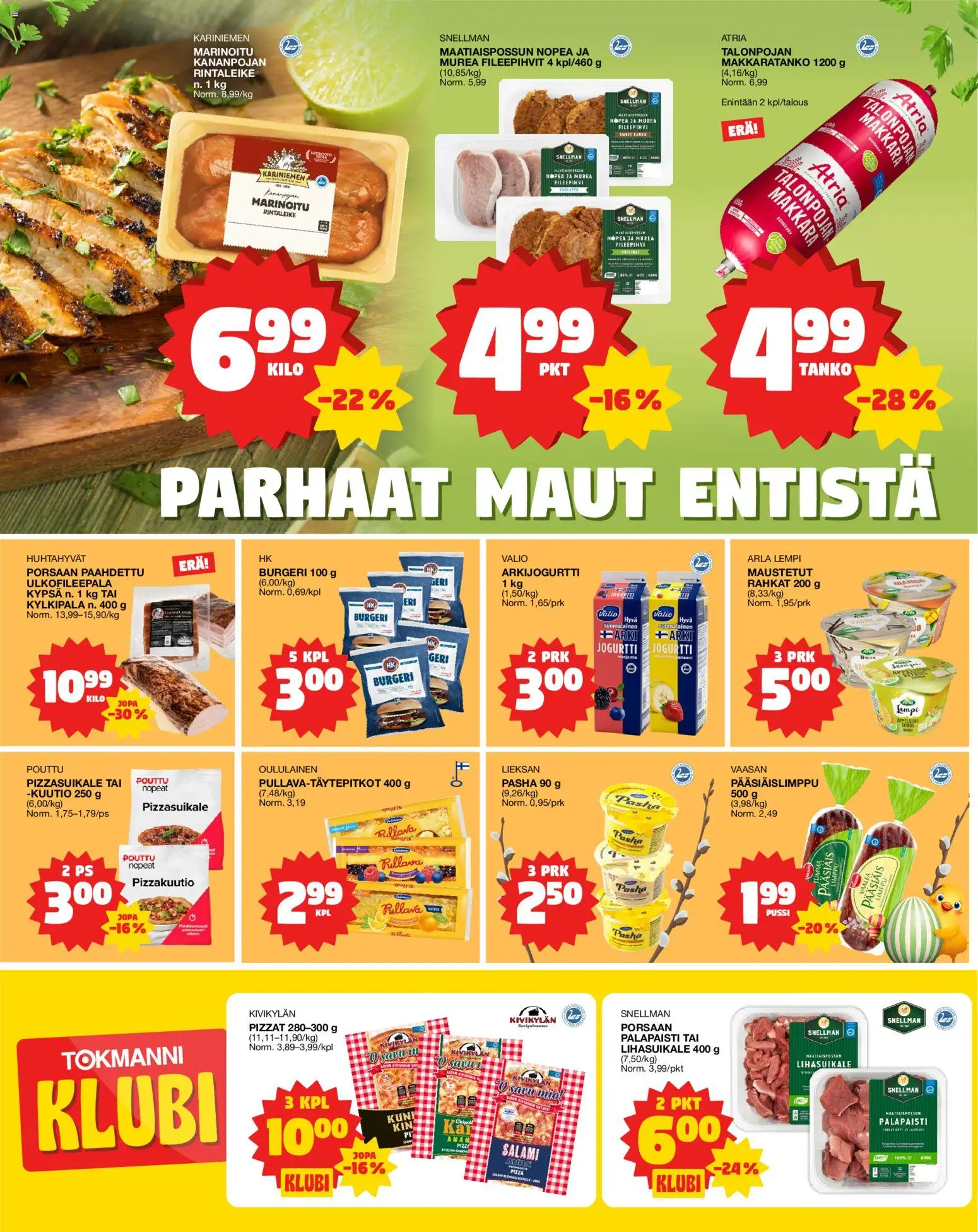 Tokmanni Ruokatarjoukset – voimassa 26.03.2026 alkaen | Sivu: 2 | Tuotteet: Makkara, Jogurtti, Salami, Pizza