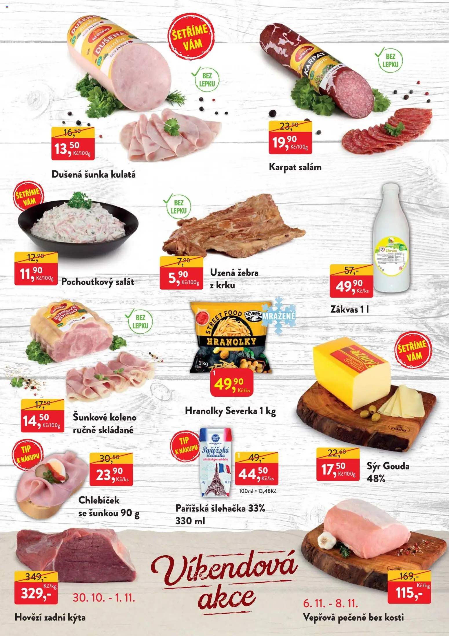 MP Krásno leták od 27.10.2025 | Strana: 4 | Produkty: Sýr Gouda, Salám, Salát, Uzená žebra