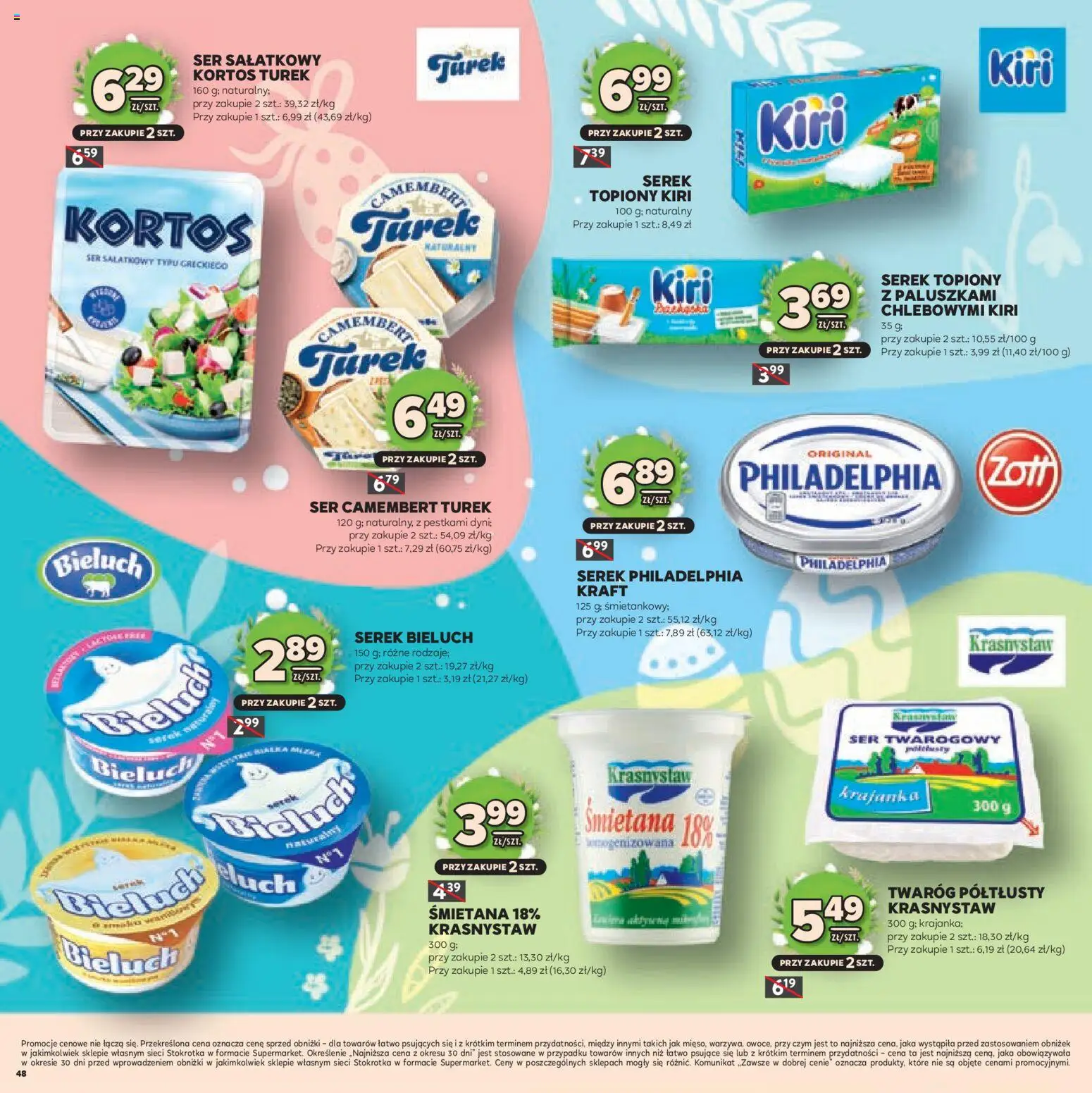 Stokrotka gazetka - Wielkanoc od 19.03.2026 | Strona: 48 | Produkty: Serek philadelphia, Camembert, Ser, Twaróg