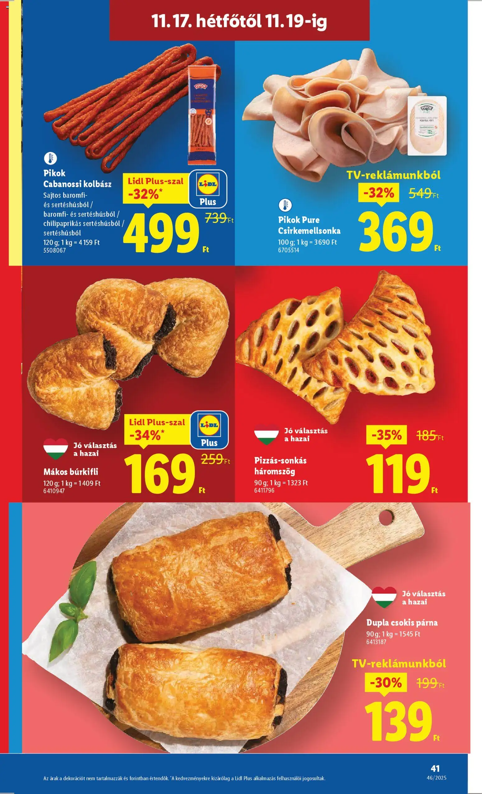 Lidl akciós ujság - amely érvényes a következő dátumtól: 13.11.2025 | Oldal: 41 | Termékek: Kolbász, Párna, Pizza