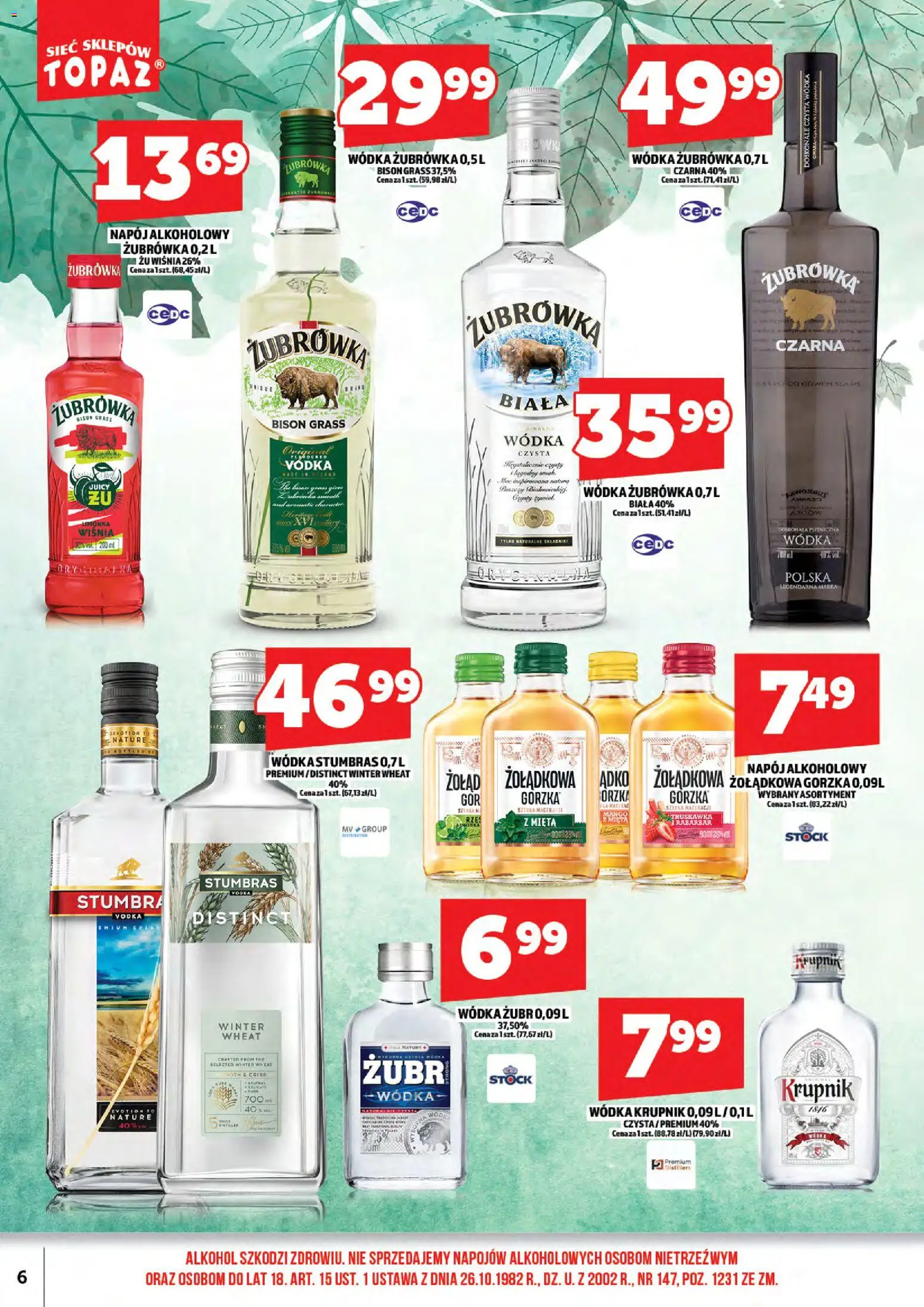 Topaz Gazetka alkoholowa od 17.11.2025 | Strona: 8 | Produkty: Mango, Materac, Żubrówka, Wódka