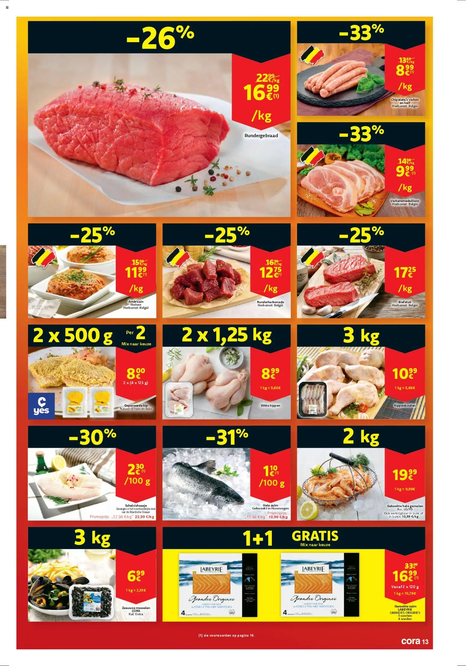 {H1} | Pagina: 13 | Producten: Zalm, Mosselen, Kip, Kaas