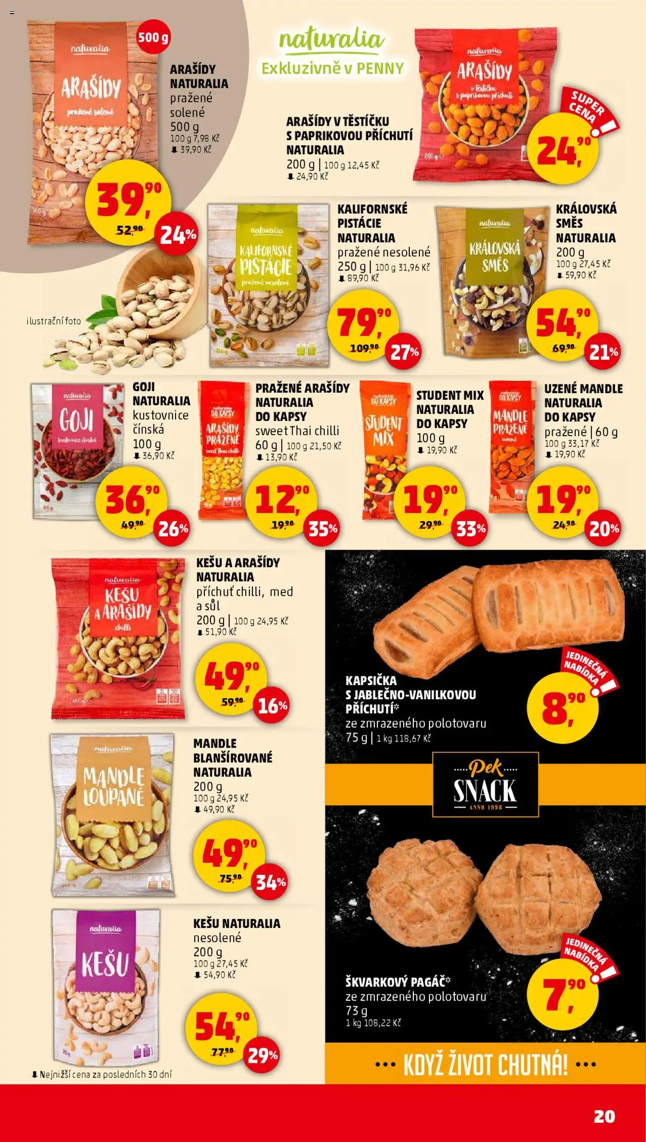 Penny Market leták - Čtvrtečník od 29.05.2025 | Strana: 20 | Produkty: Kešu, Arašídy, Mandle, Pagáč