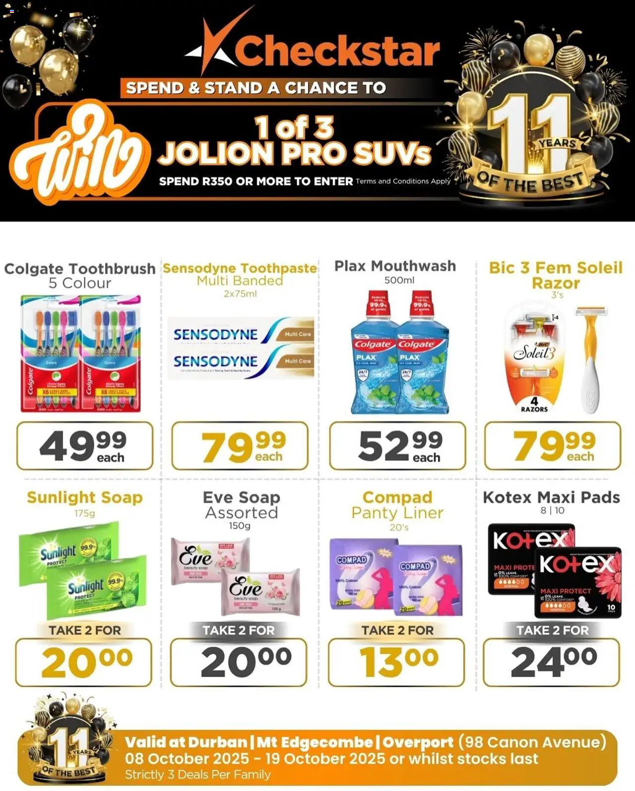 New Check Star catalogue – valid from 08.10.2025 | Page: 3 | Products: Pads, Soap, Mouthwash, Toothbrush