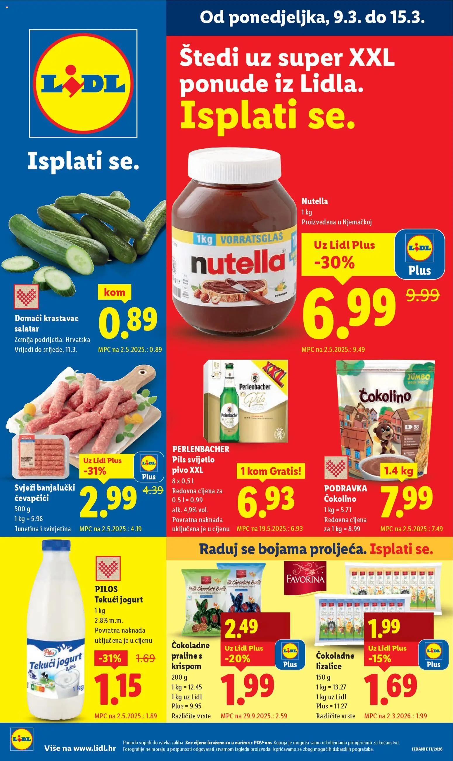 Lidl katalog | vrijedi od 09.03.2026 | Stranica: 1 | Proizvodi: Nutella, Junetina, Podravka, Čokolino