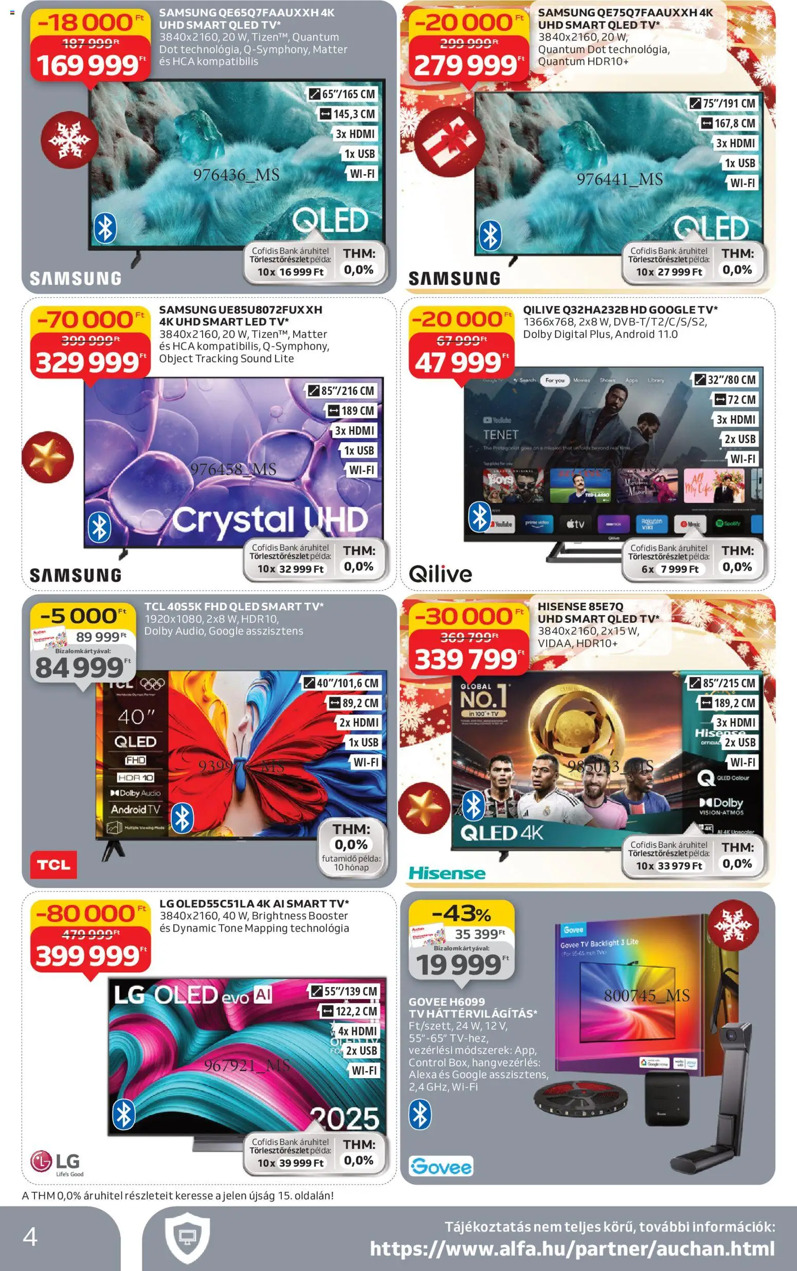 Auchan akciós ujság - amely érvényes a következő dátumtól: 27.11.2025 | Oldal: 4 | Termékek: Audio, USB, TV, Samsung