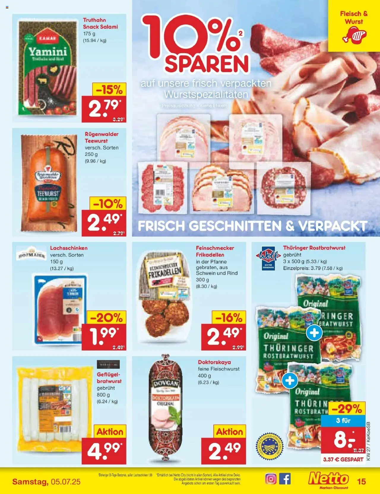 Netto Marken-Discount prospekt Köln	 - gültig ab dem 29.06.2025 | Seite: 17 | Produkte: Bratwurst, Wurst, Salami, Fleisch