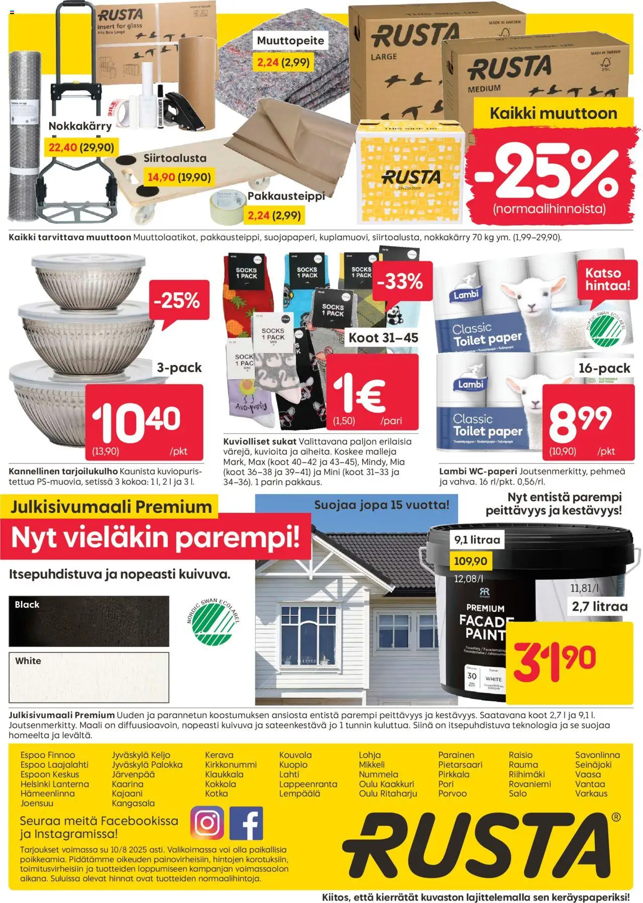  | Sivu: 20 | Tuotteet: Maali, Pakkausteippi, Voi, Sukat