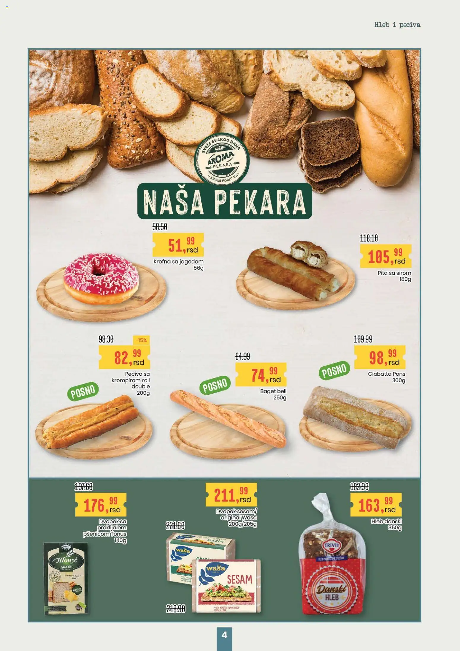 Aroma Market katalog - važi od 05.03.2026 | Strana: 4 | Proizvode: Baget, Pita, Hleb, Pecivo