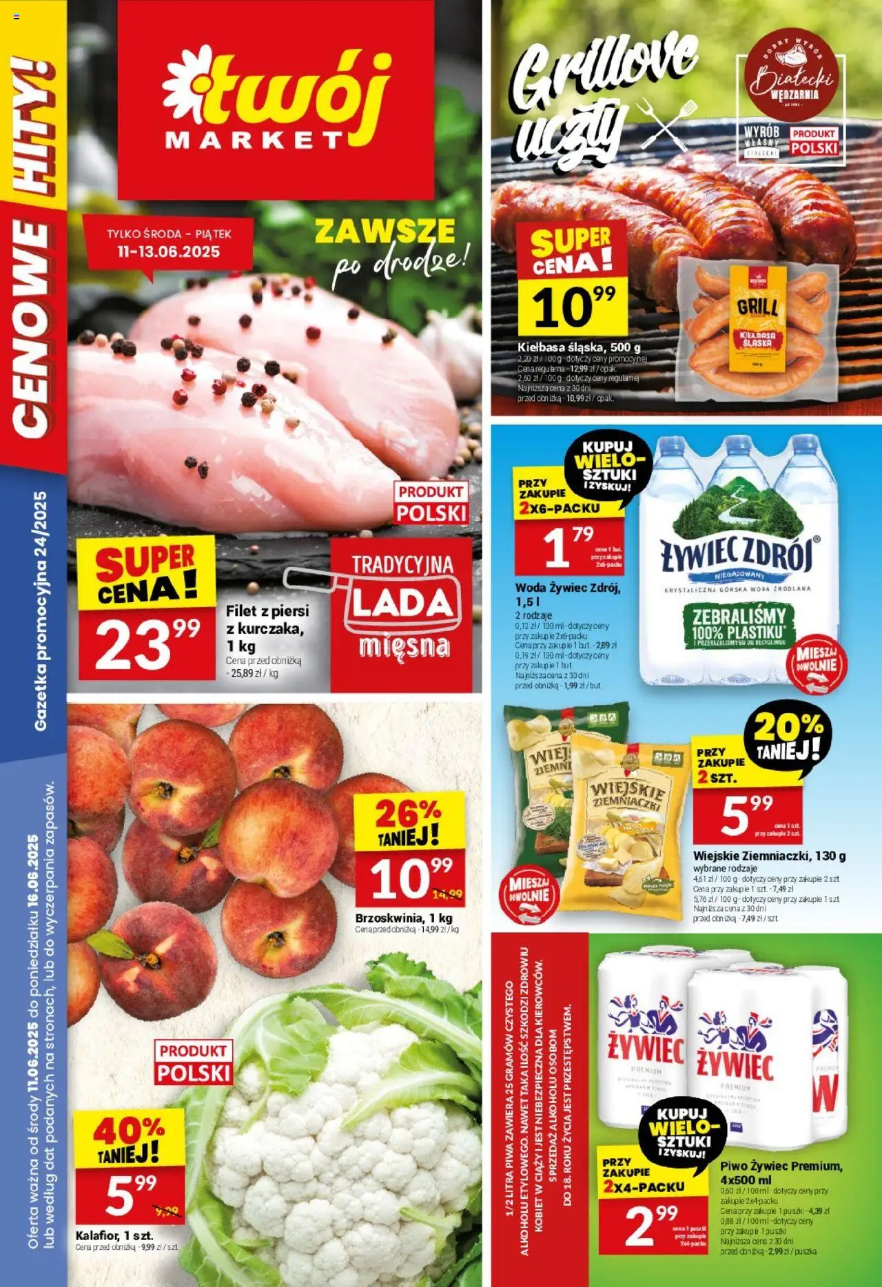 Twój Market Gazetka od 11.06.2025 | Strona: 1 | Produkty: Woda żywiec, Piersi, Woda źródlana, Woda