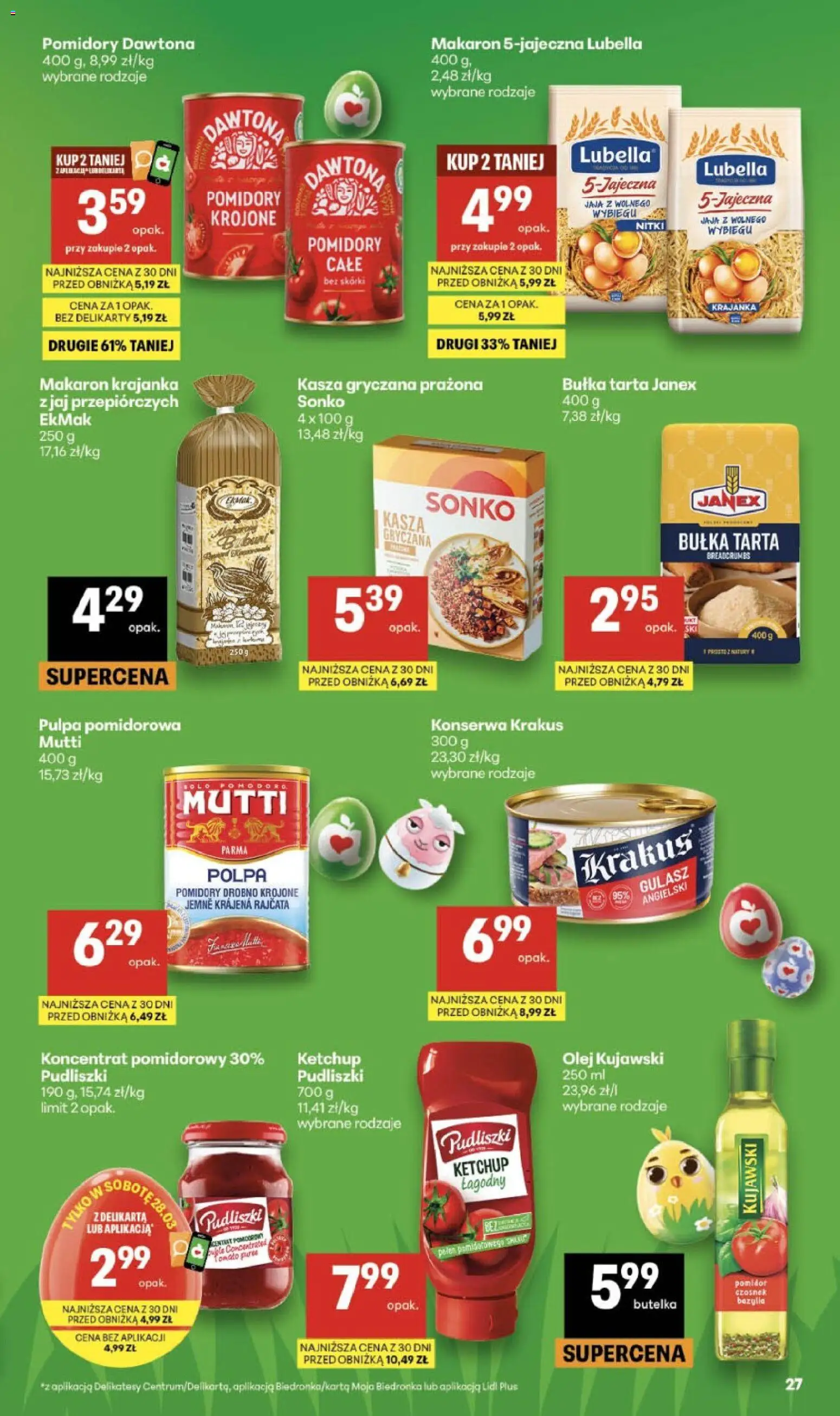 Delikatesy Centrum gazetka od 26.03.2026 | Strona: 27 | Produkty: Bułka tarta, Pomidory, Makaron, Gulasz