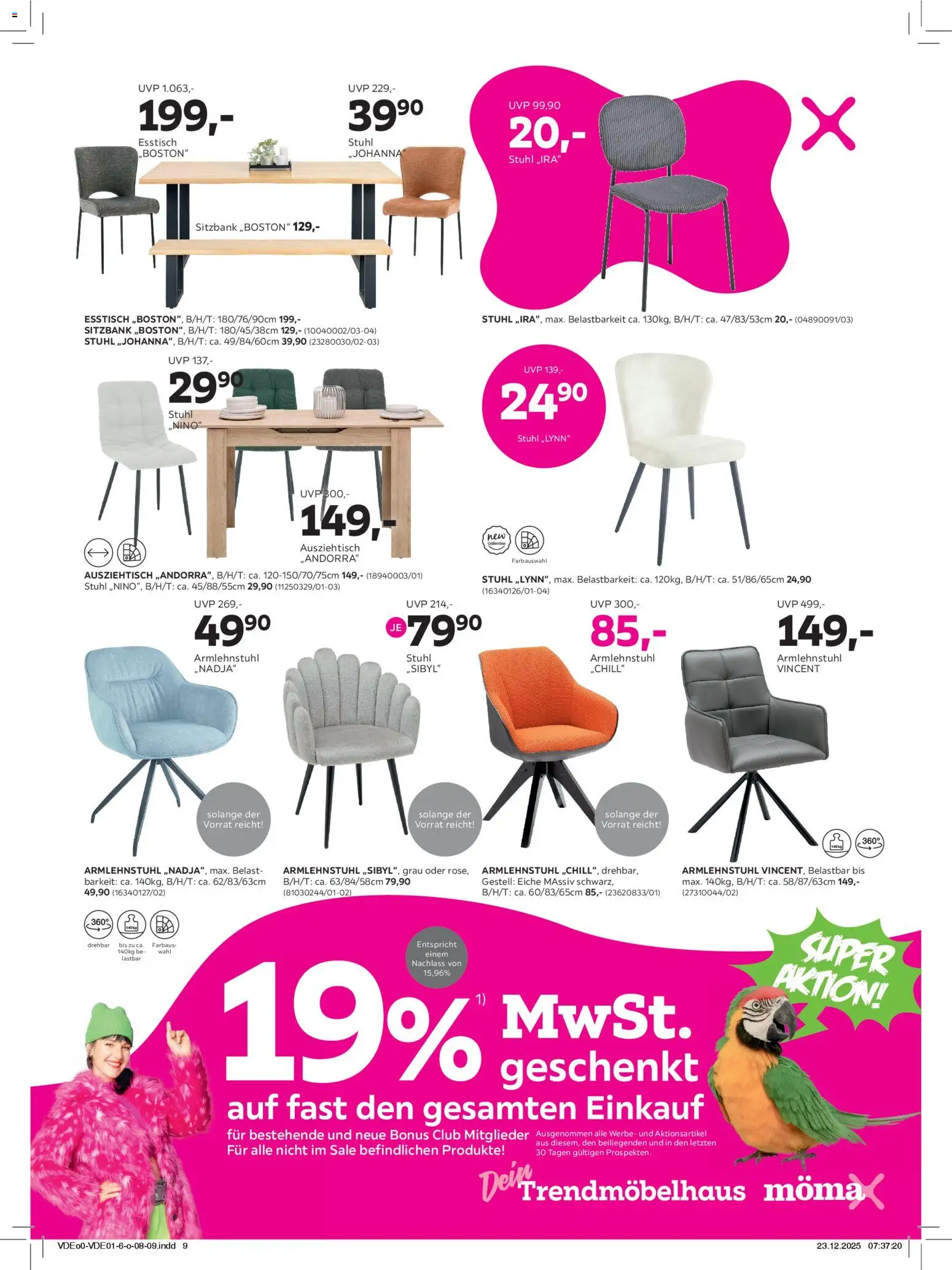 Mömax Prospekt 	 – gültig ab 27.12.2025 | Seite: 9 | Produkte: Esstisch, Sitzbank, Stuhl