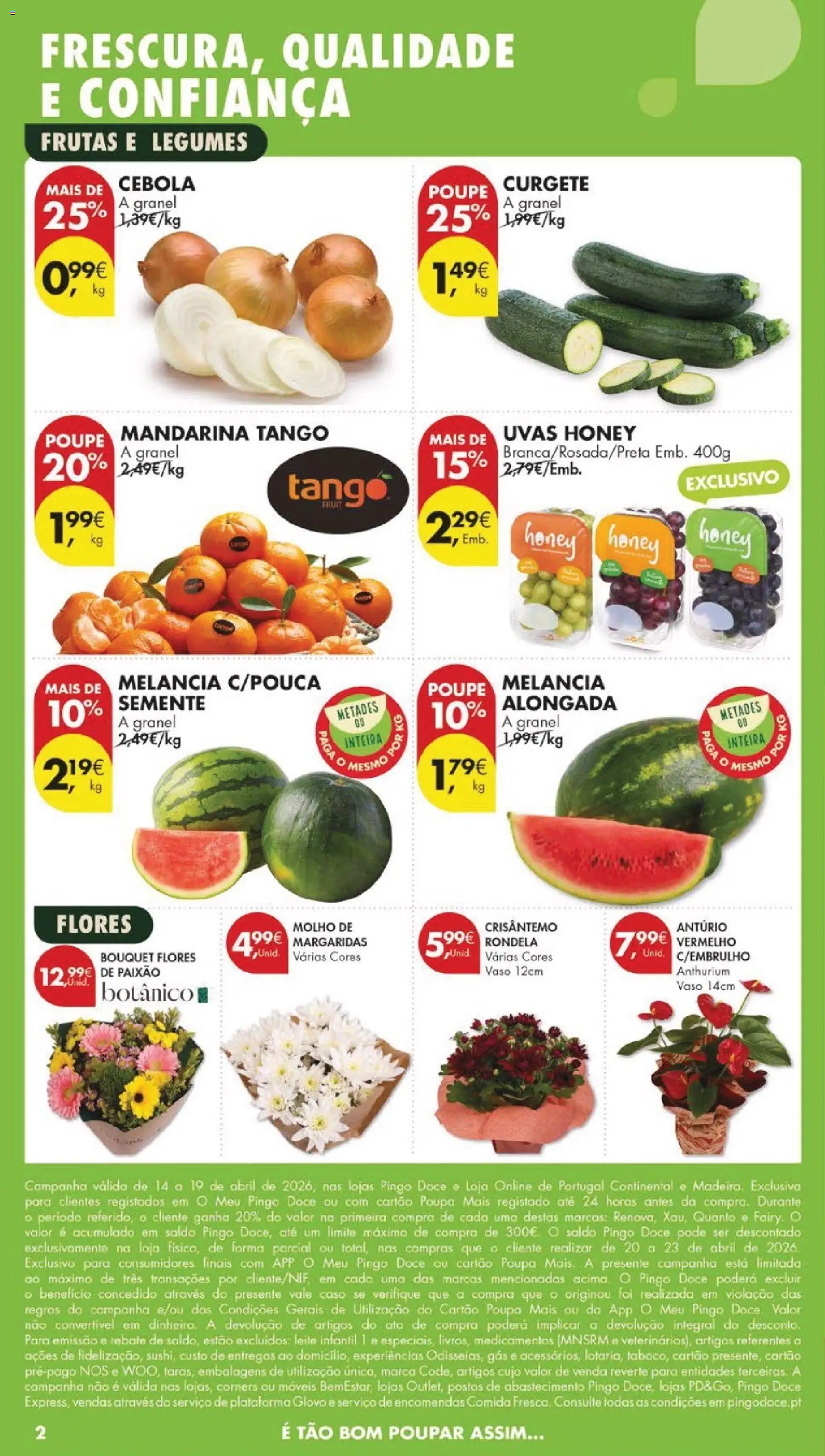 Pingo Doce folheto │ válido de 14.04.2026 | Página: 2 | Produtos: Flores, Curgete, Vaso, Uvas