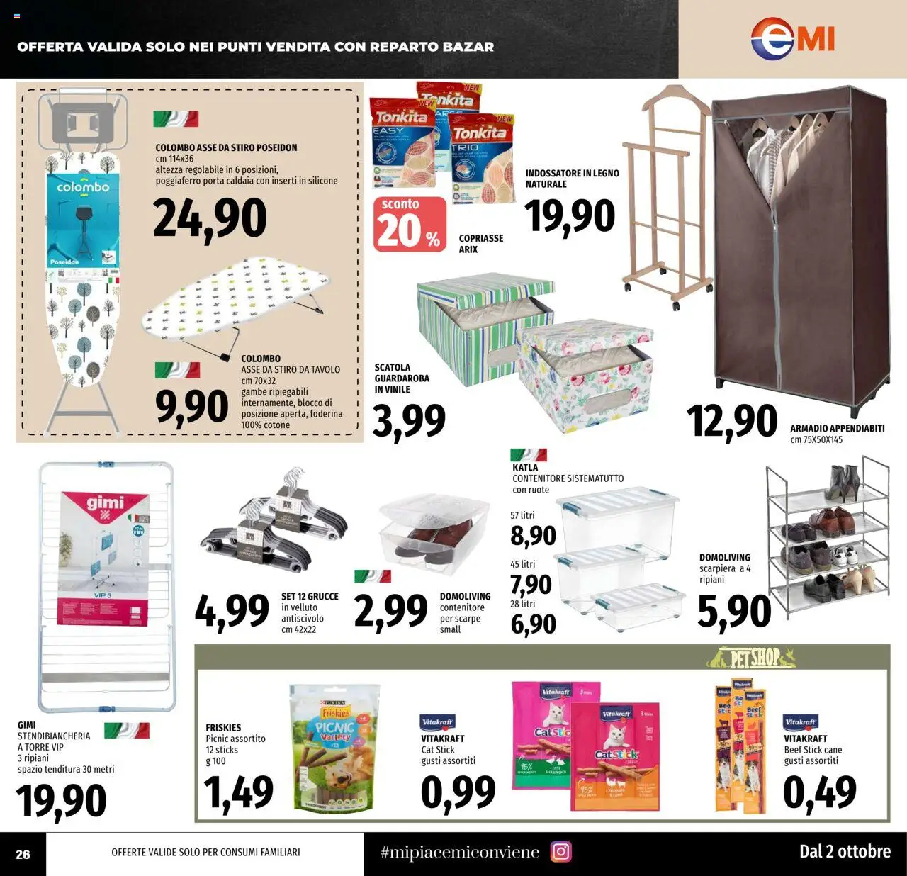 Volantino EMI del 02.10.2025 | Pagina: 26 | Prodotti: Stendibiancheria, Armadio, Tavolo, Grucce