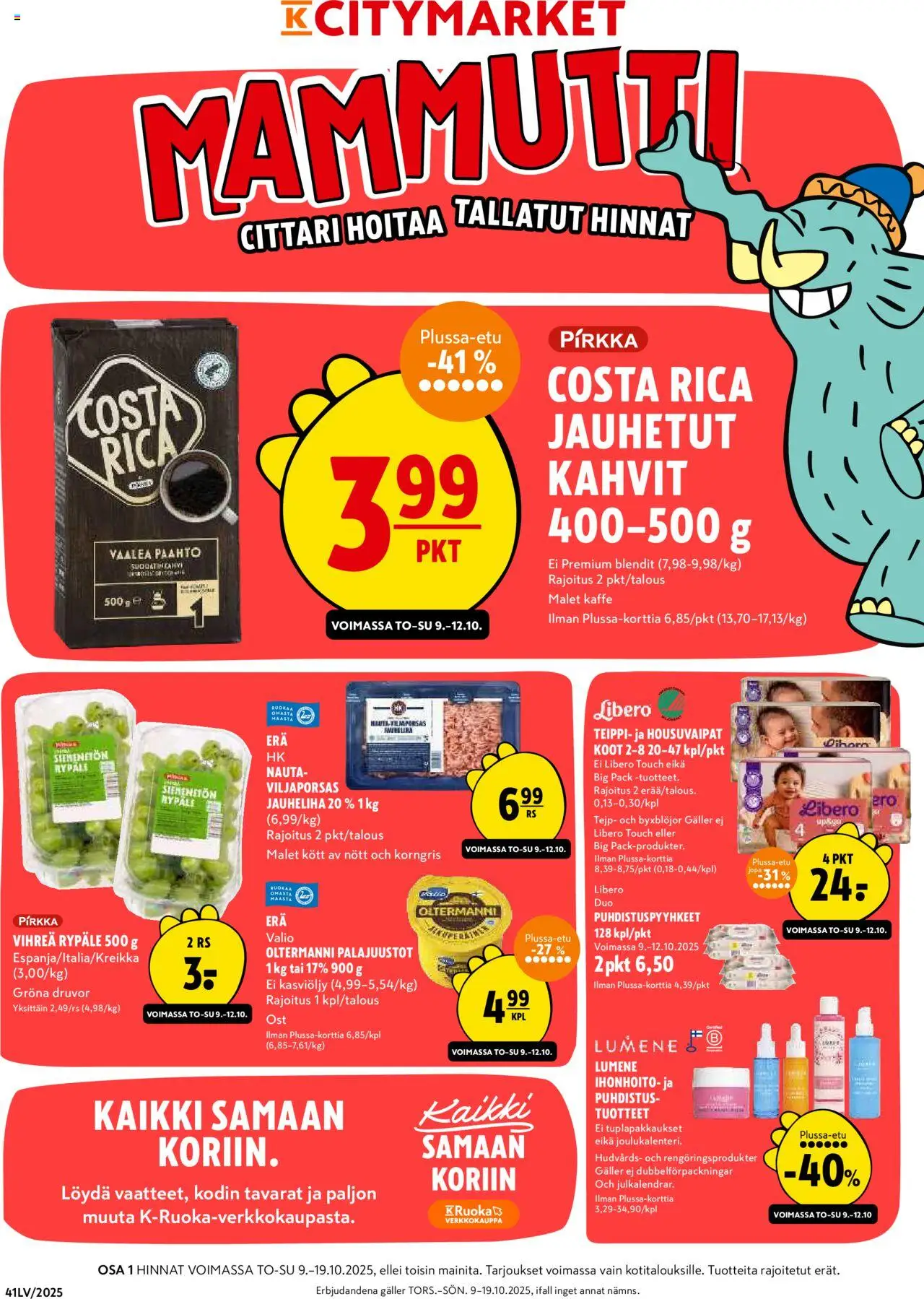 K-Citymarket tarjoukset – voimassa 09.10.2025 alkaen | Sivu: 1 | Tuotteet: Jauheliha, Teippi, Puhdistuspyyhkeet