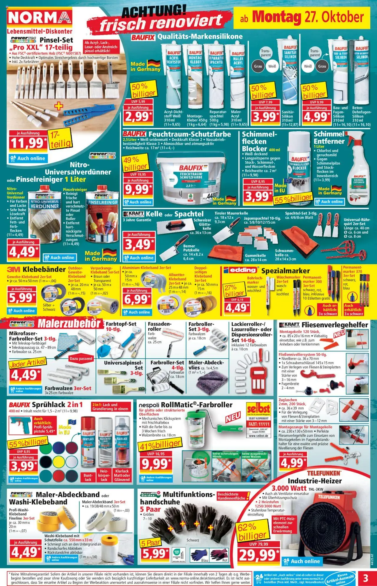 Norma Flugblatt gültig ab 27.10.2025 | Seite: 4 | Produkte: Wasser, Handschuhe, Ventilator, Pinsel