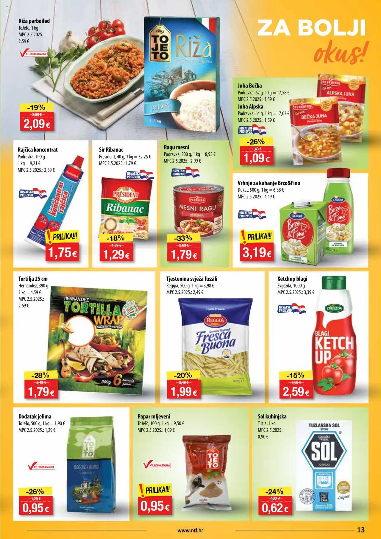 NTL katalog | vrijedi od 08.10.2025 | Stranica: 13 | Proizvodi: Vrhnje za kuhanje, Sir, Tjestenina, Rajčica