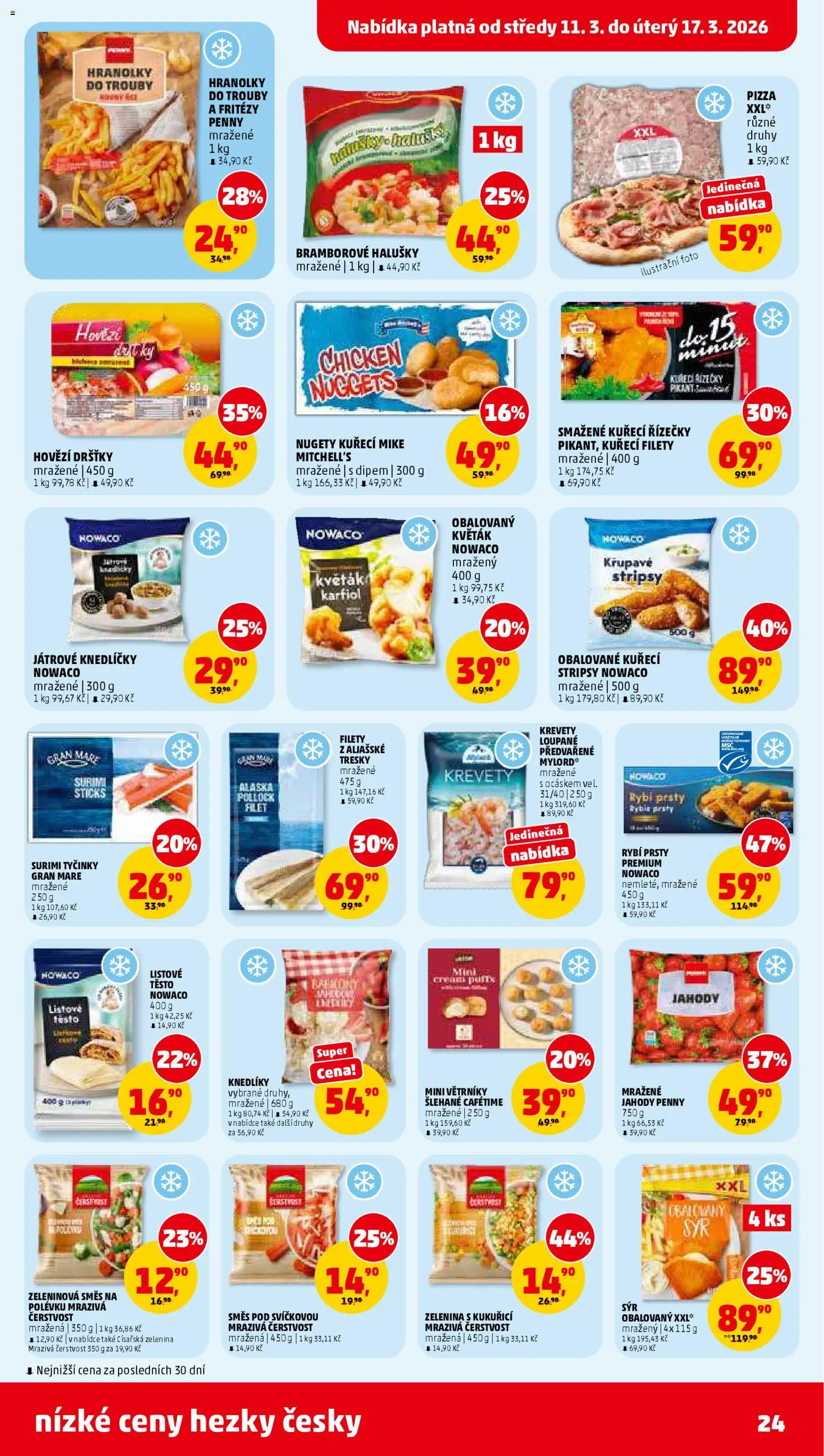 Penny Market leták od 11.03.2026 | Strana: 24 | Produkty: Pizza, Surimi tyčinky, Hovězí dršťky, Halušky