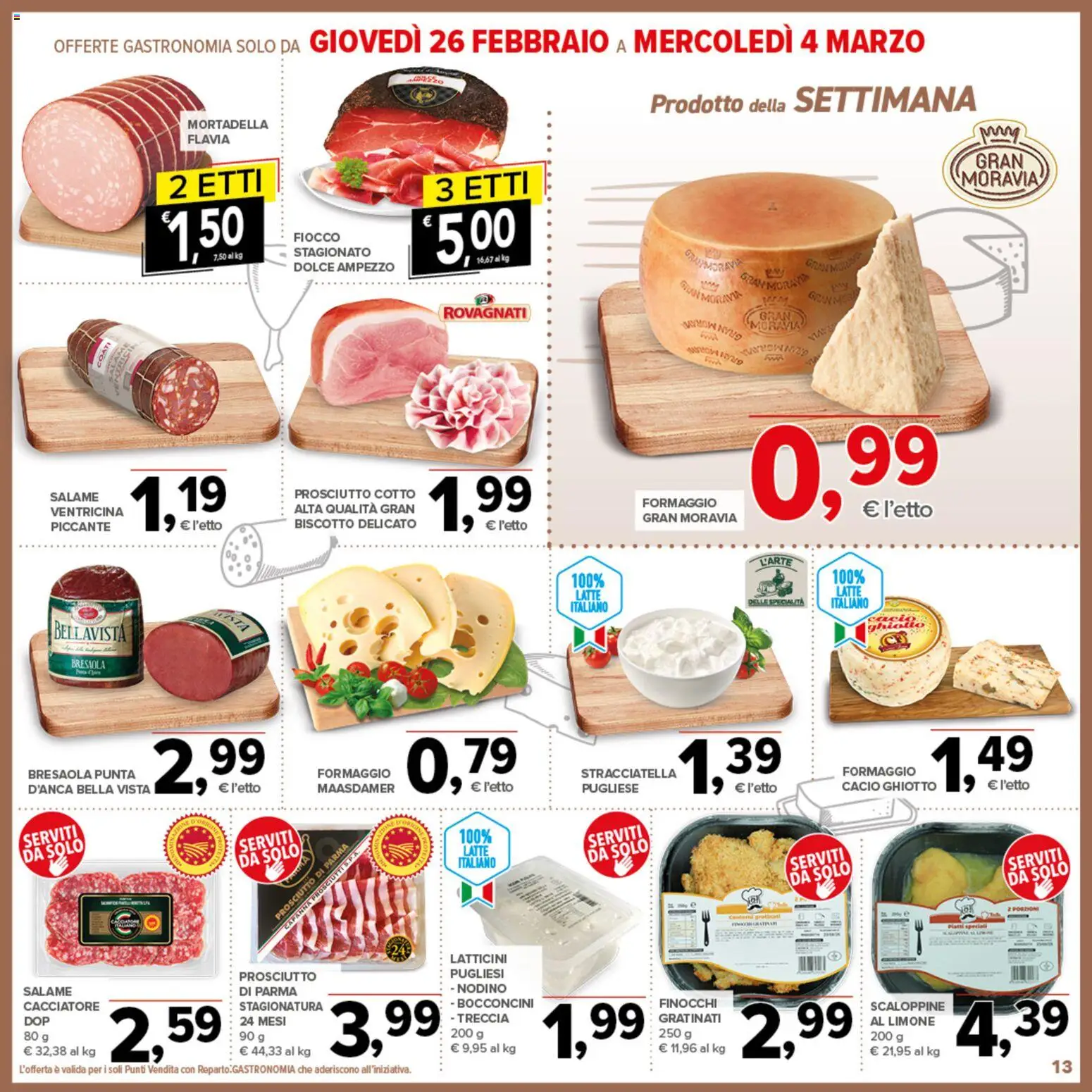 Volantino Todis del 19.02.2026 | Pagina: 13 | Prodotti: Prosciutto di Parma, Formaggio, Limone, Mortadella