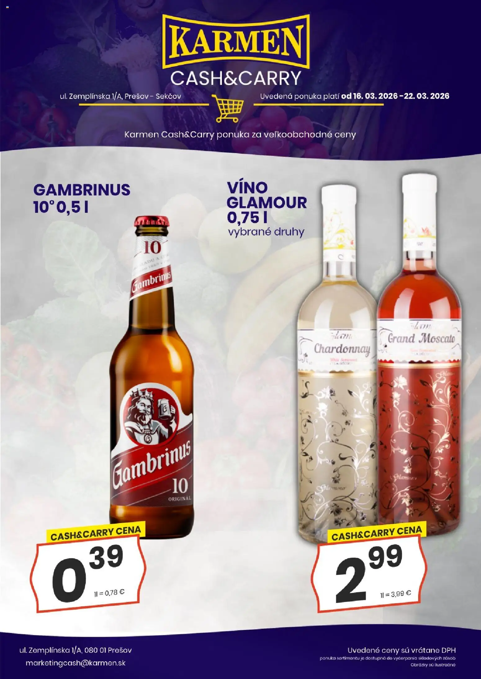 Nové KARMEN CBA akcie – leták je platný od 16.03.2026 | Strana: 4 | Produkty: Víno, Gambrinus