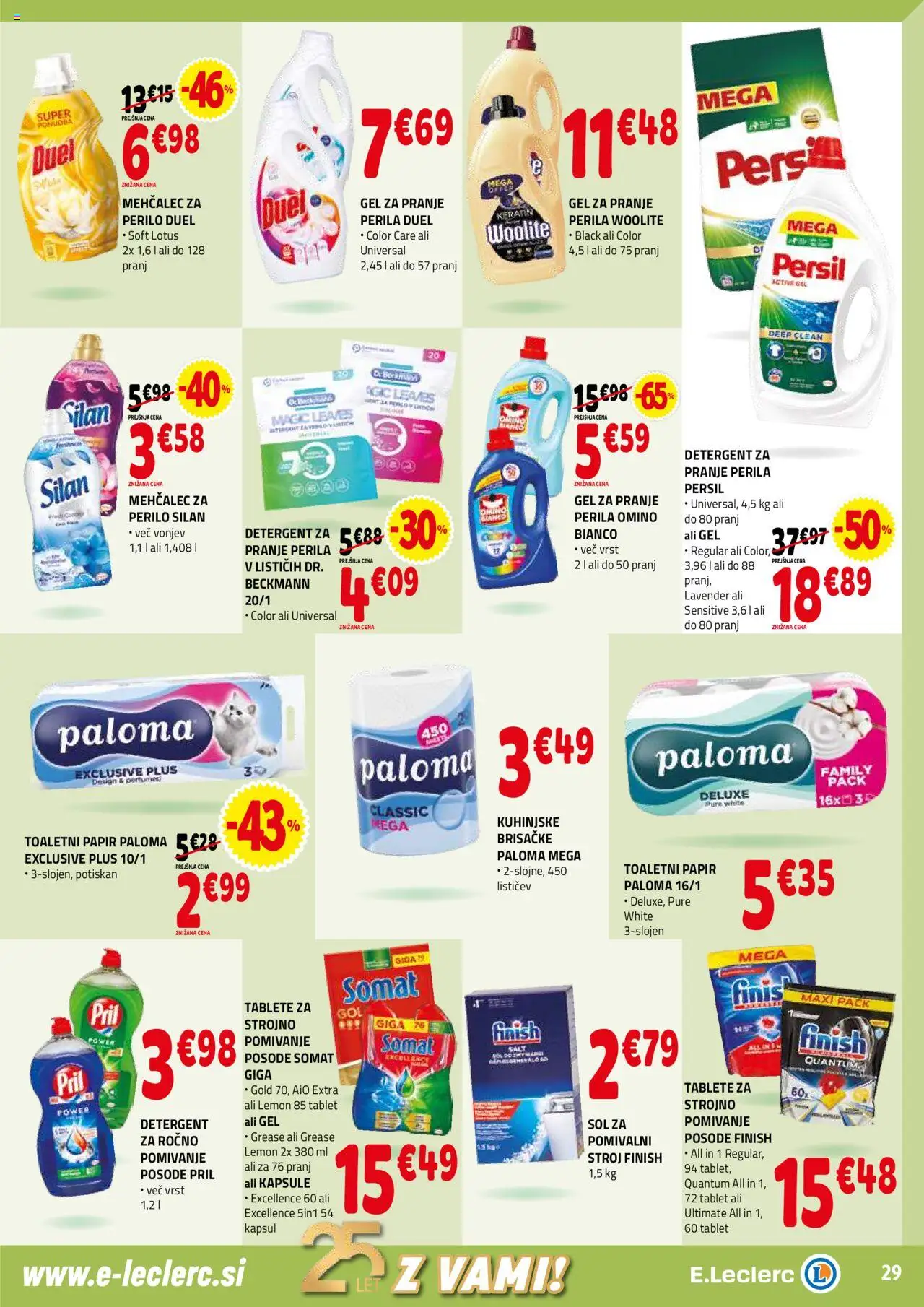Novi E.leclerc katalog ponudbe – veljaven od 17.09.2025 | Stran: 29 | Izdelki: Mehčalec, Toaletni papir, Detergent, Sol