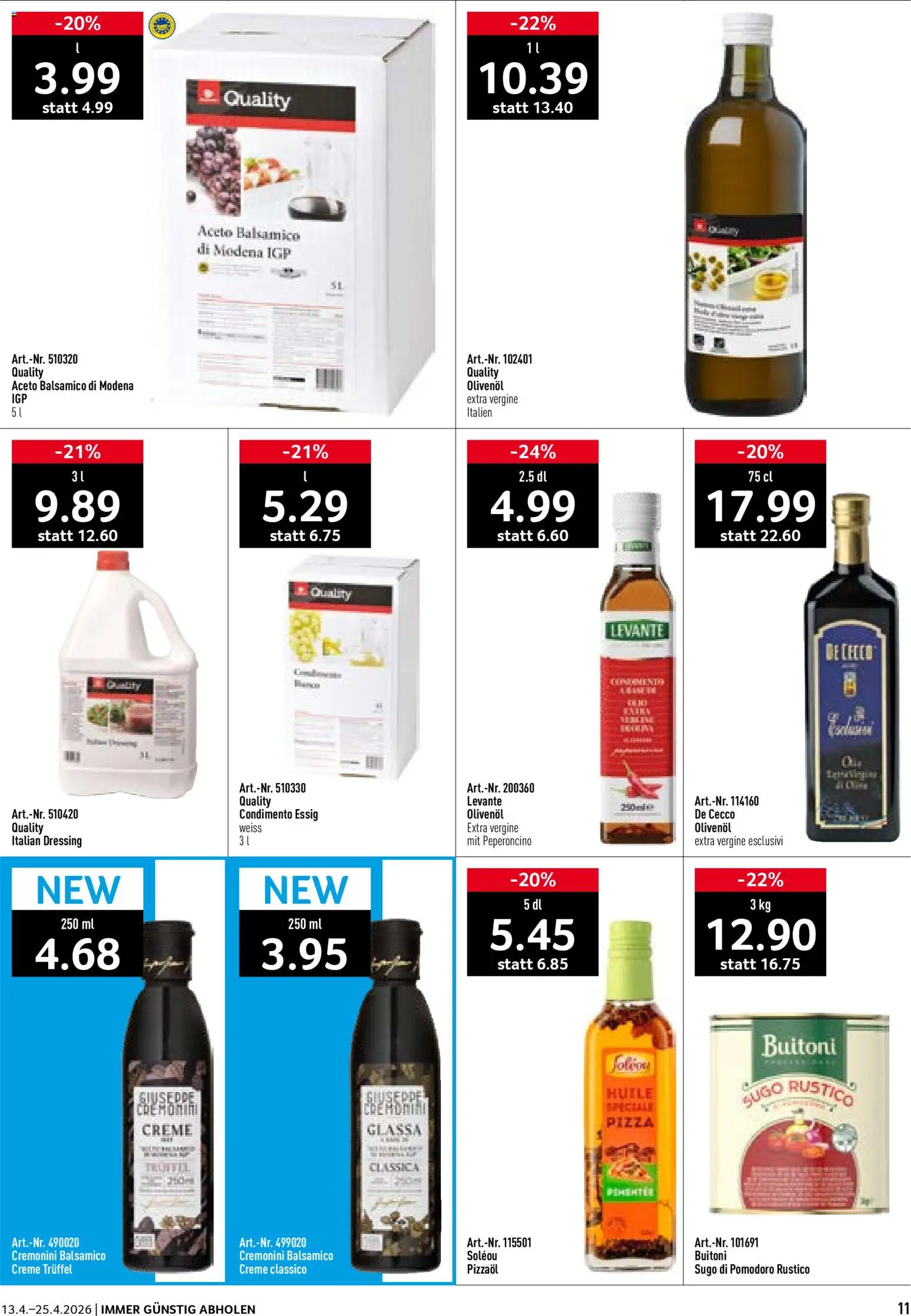 Prodega aktionen Italien – gültig ab 13.04.2026 | Seite: 11 | Produkte: Balsamico, Essig, Dressing, Creme