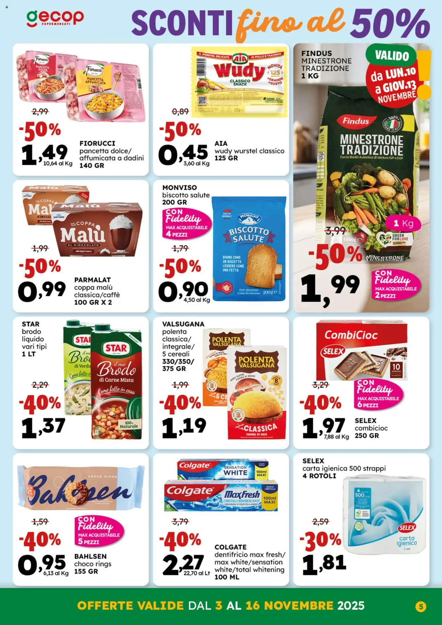 Volantino GECOP del 03.11.2025 | Pagina: 5 | Prodotti: Dentifricio, Tacchino, Farina, Wurstel