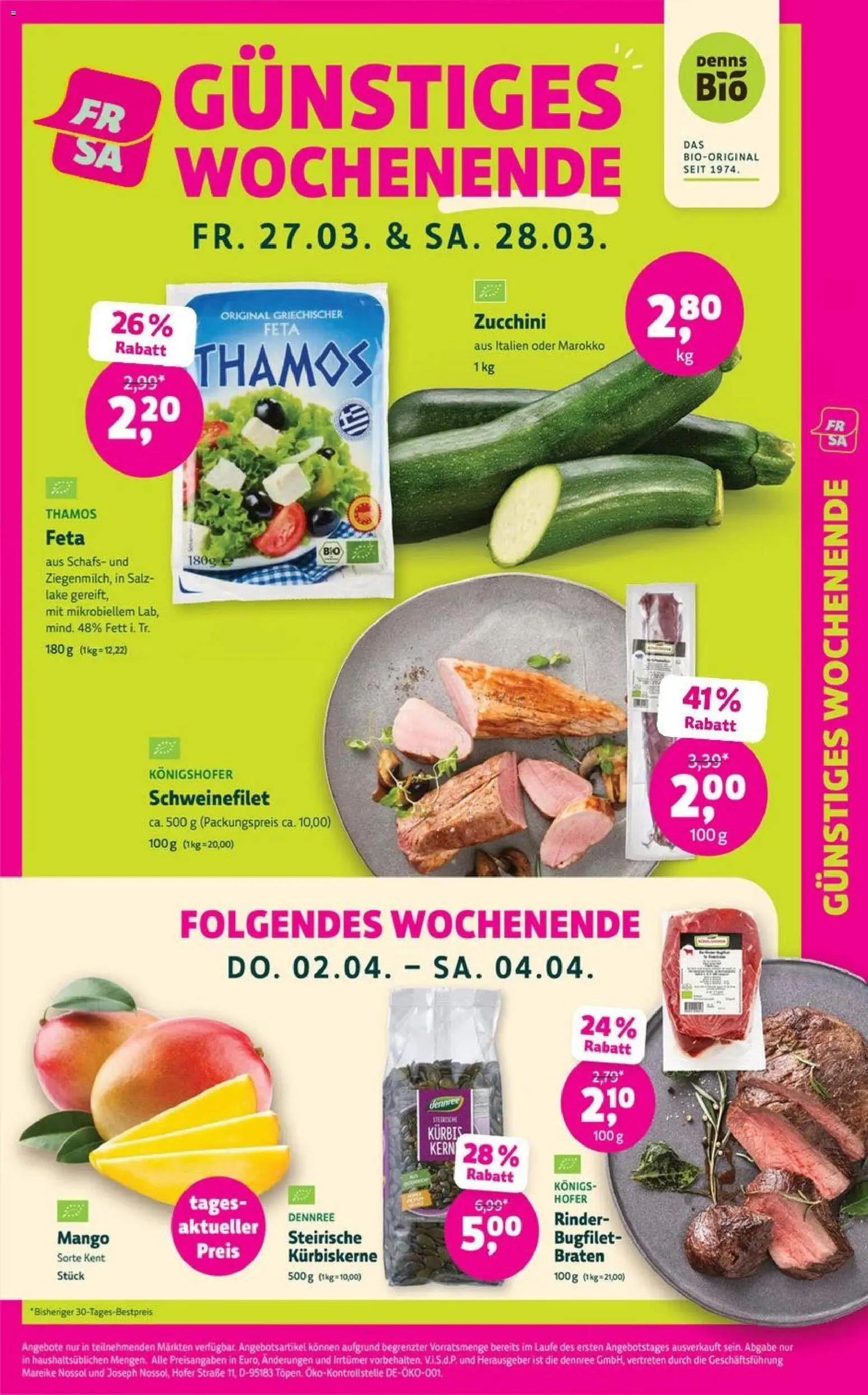 Denns BioMarkt Angebote – gültig ab 25.03.2026 | Seite: 4 | Produkte: Schweinefilet, Salz, Mango, Zucchini