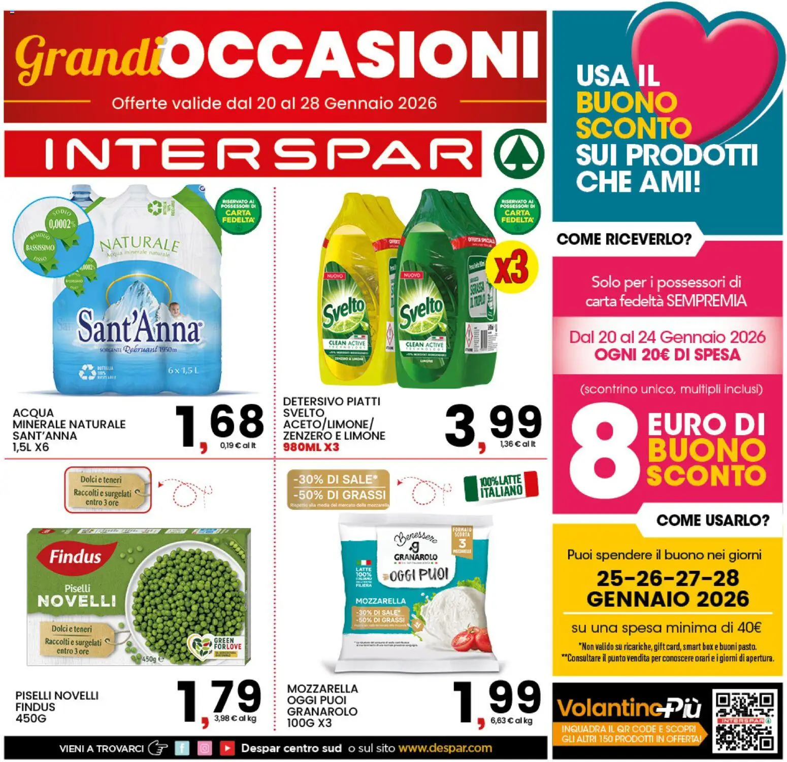 Volantino Interspar del 20.01.2026 | Pagina: 1 | Prodotti: Acqua, Mozzarella, Piselli, Acqua minerale